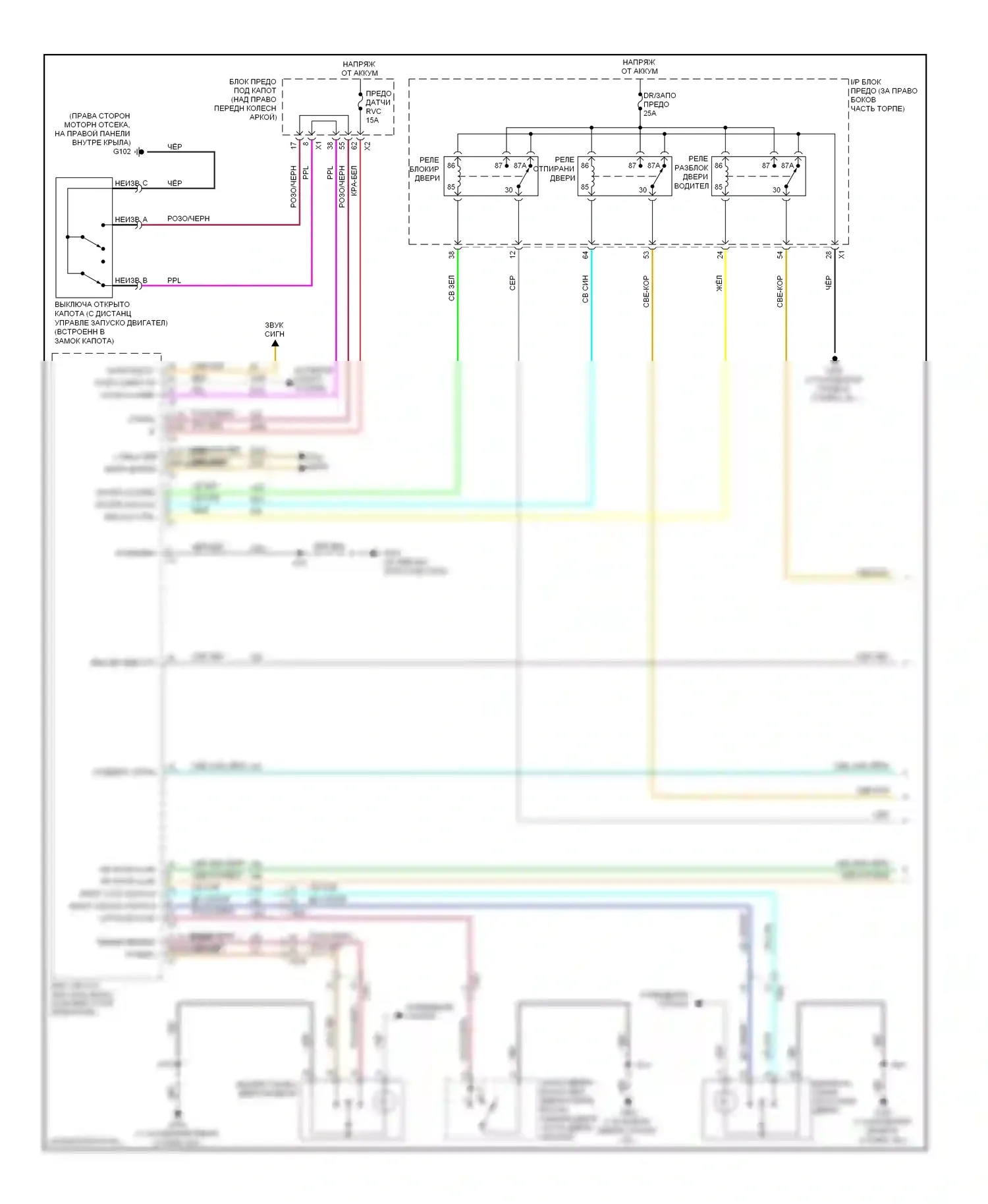 Центральный замок — Электросхема центрального замка, без экспресс-стёкол вверх/вниз — Электросхема центрального замка, без экспресс-стёкол вверх/вниз (1 из 2). GMC Acadia I (2006-2013)
