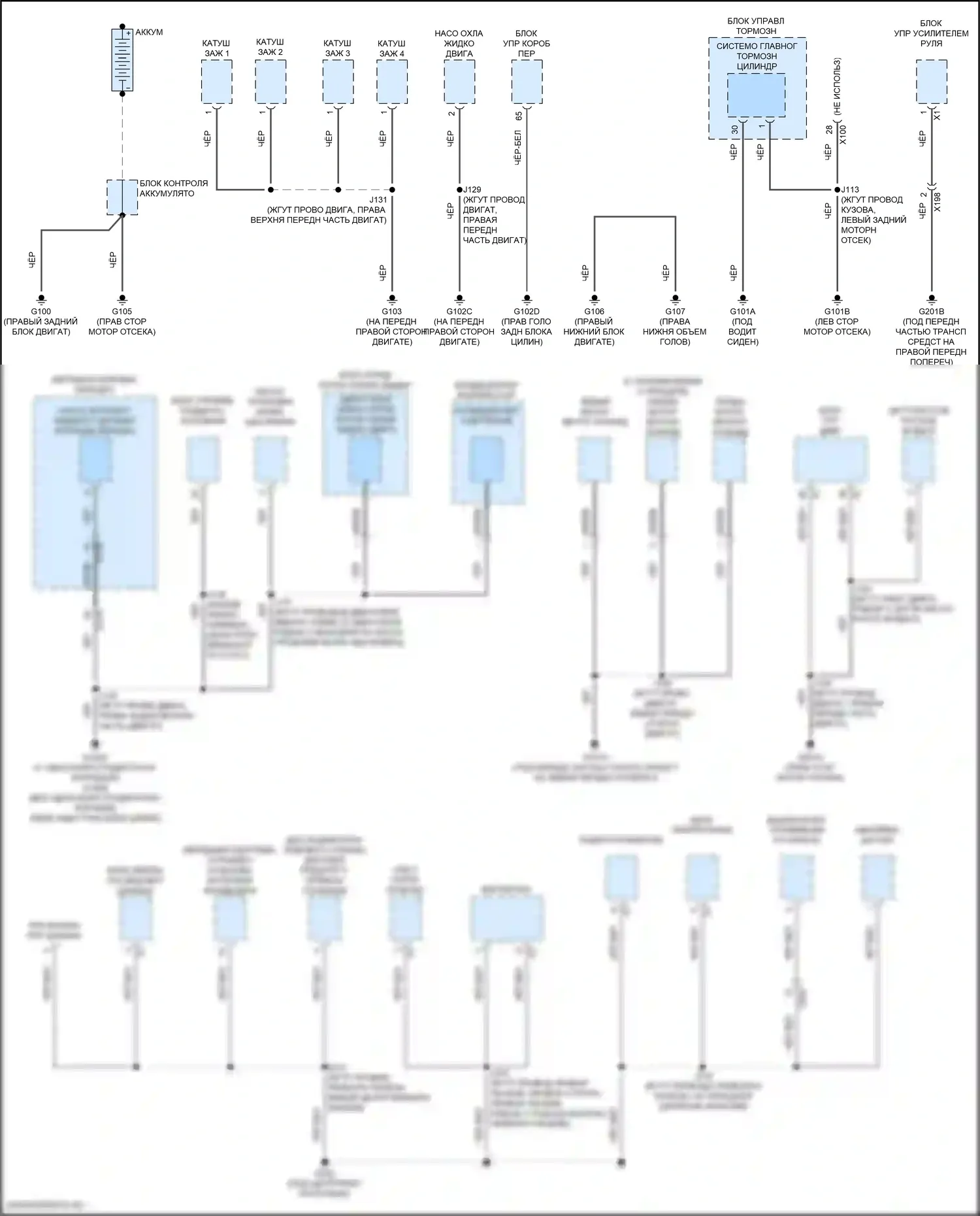 Точки подключения масс — Электросхема разводки массы — Электросхема разводки массы (1 из 6). GMC Canyon III (2022-2024)