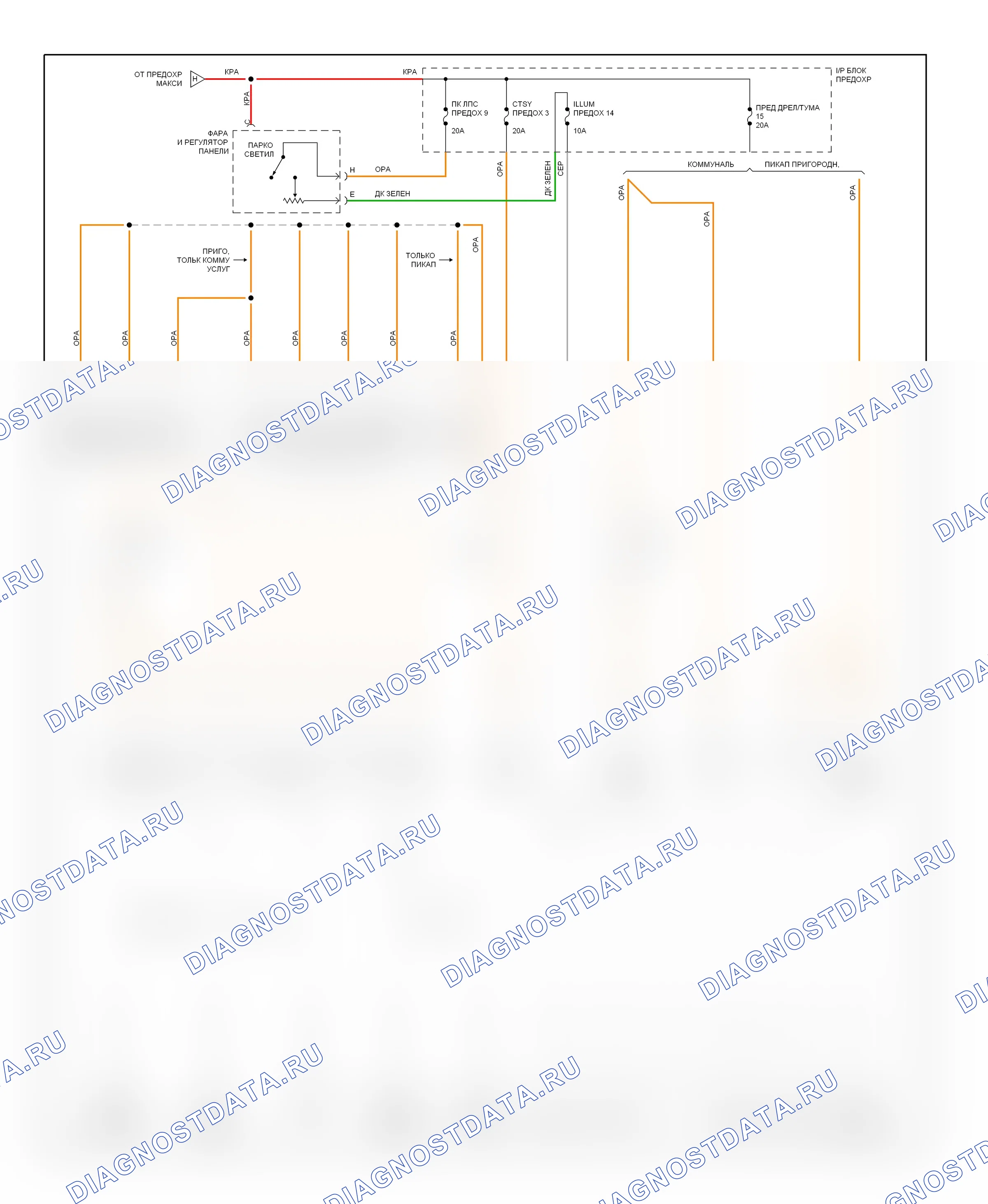 Блок предохранителей и реле — Электросхема блока предохранителей реле, бензиновый — Электросхема блока предохранителей реле, бензиновый (4 из 6). GMC Pickup C2500  (1985-2000)