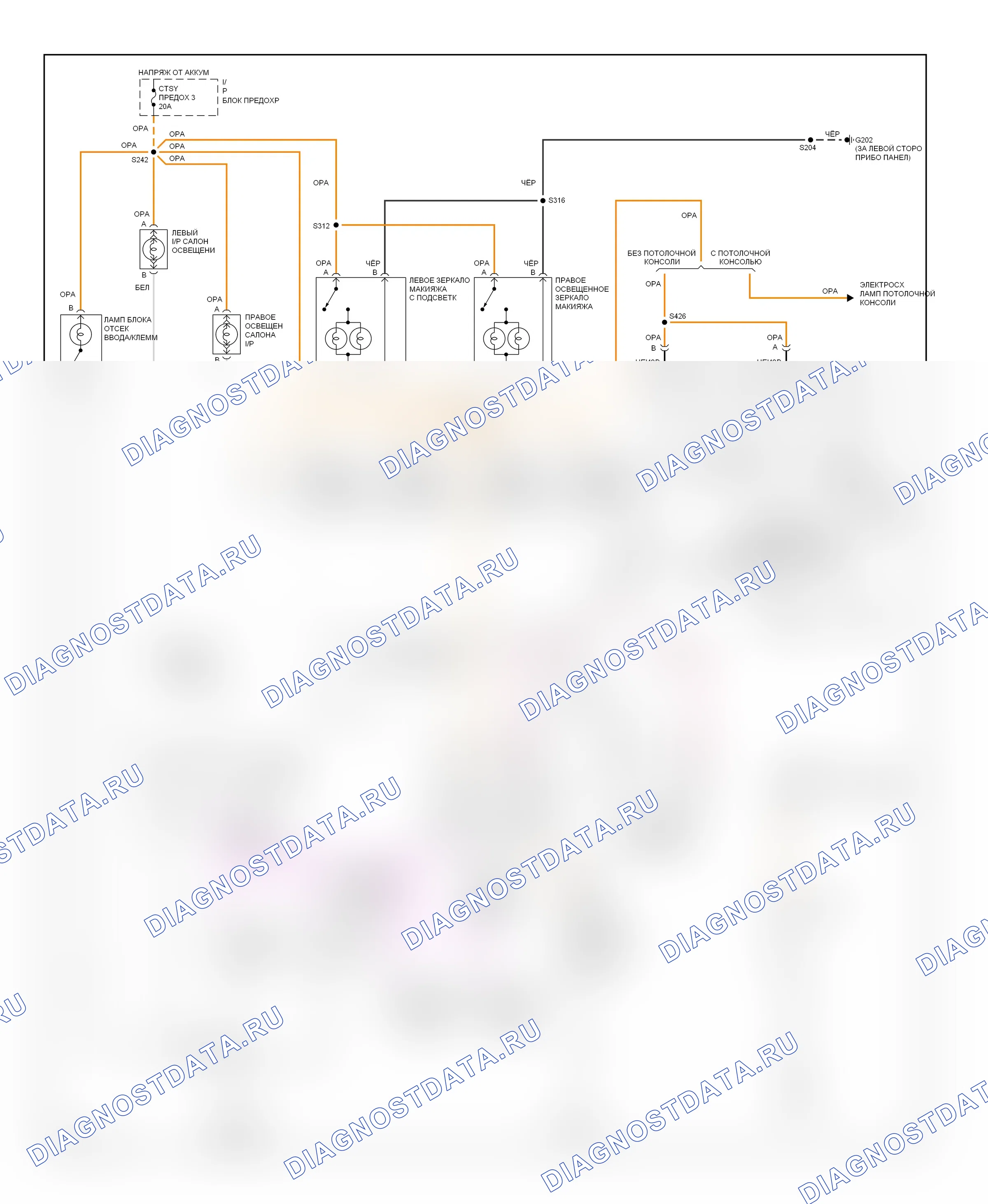 Освещение салона — Электросхема освещения салона — Электросхема освещения салона. GMC Pickup K2500  (1985-2000)