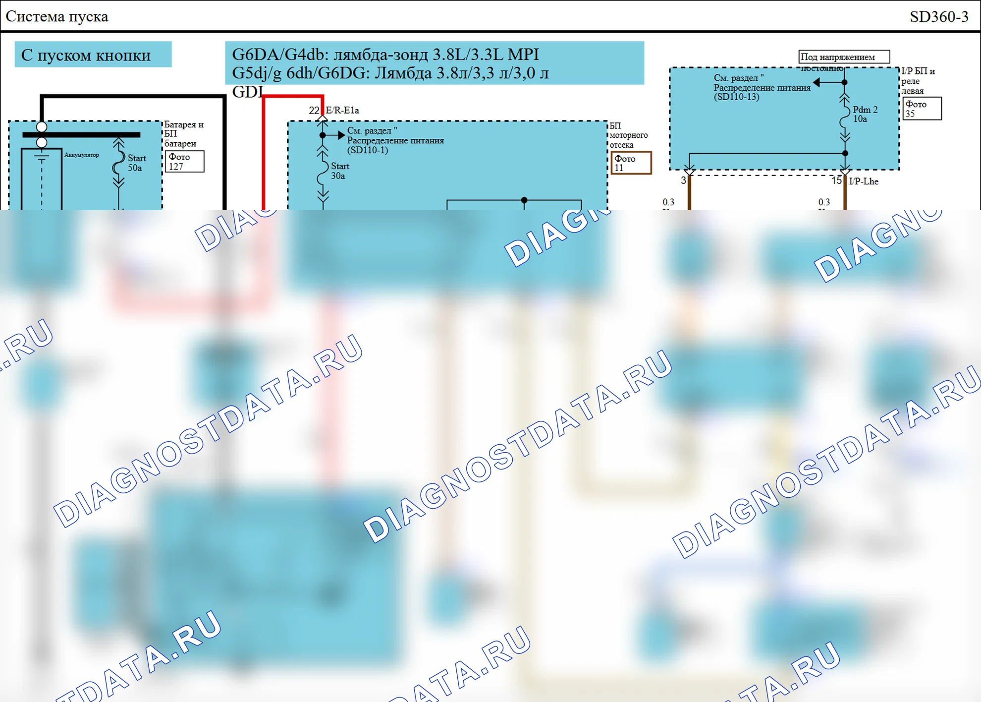 Система пуска (по 10.2012) — Электросхема системы пуска (по 10.2012) — Электросхема системы пуска (по 10.2012), Схема 3 из 6. Hyundai Genesis BH (2009-2014)