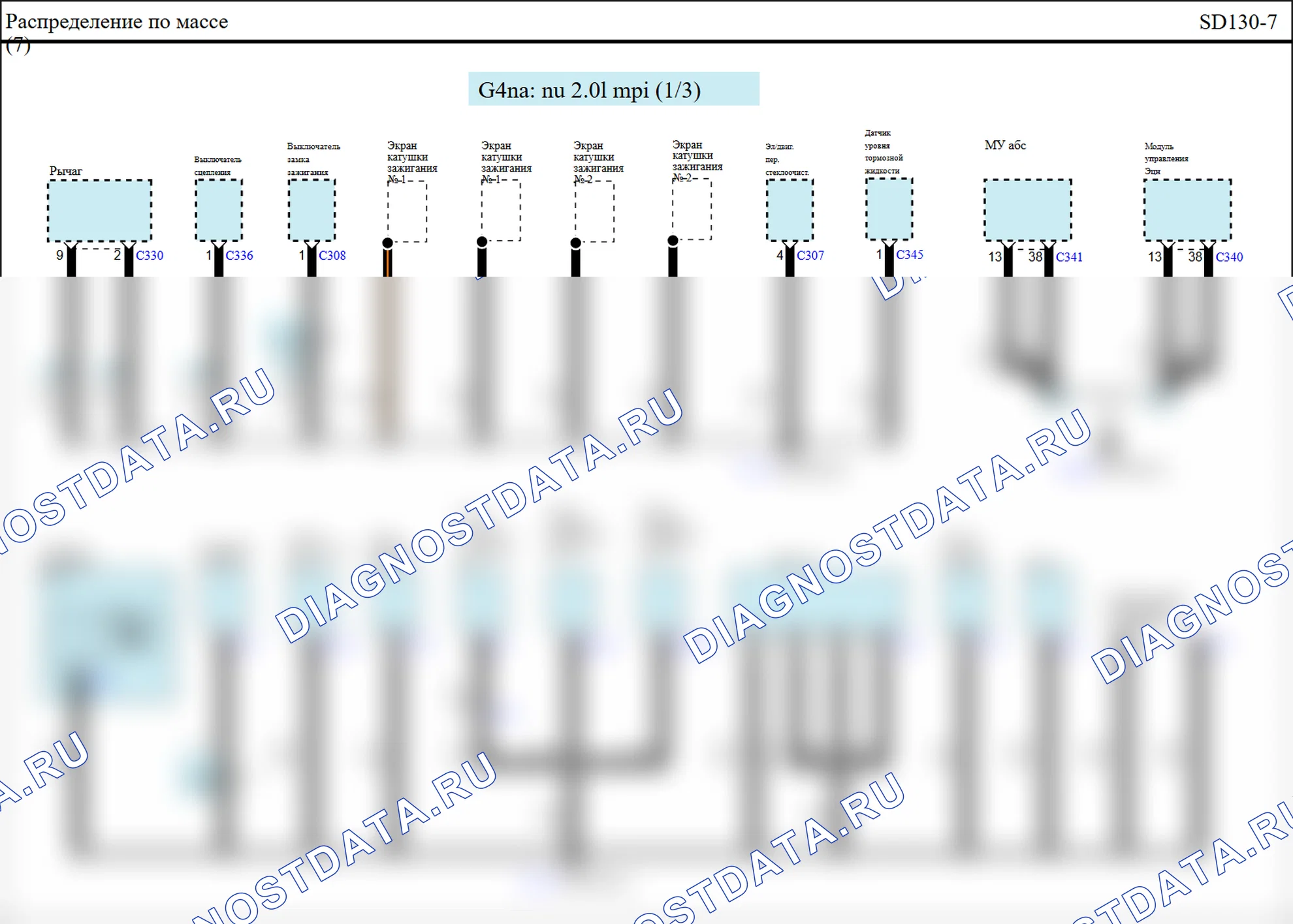 Питание и масса — Электросхема питания и массы — Электросхема питания и массы, Схема 222 из 290. Hyundai ix35 EL (2010-2016)