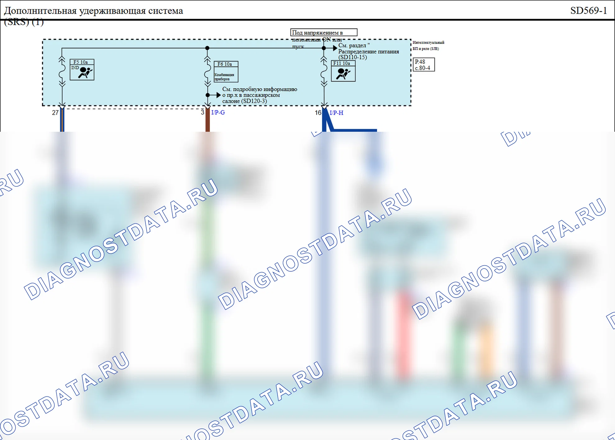 Системы пассивной безопасности — Электросхема системы пассивной безопасности (SRS) — Электросхема системы пассивной безопасности (SRS), Схема 5 из 15. Hyundai ix35 EL (2010-2016)