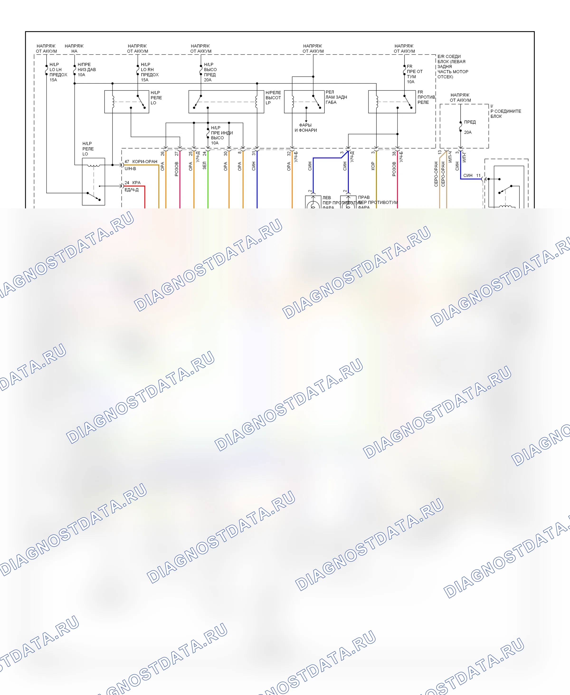 Фары — Электросхема фар, с DRL — Электросхема фар, с DRL. Hyundai Santa Fe I (2000-2012)