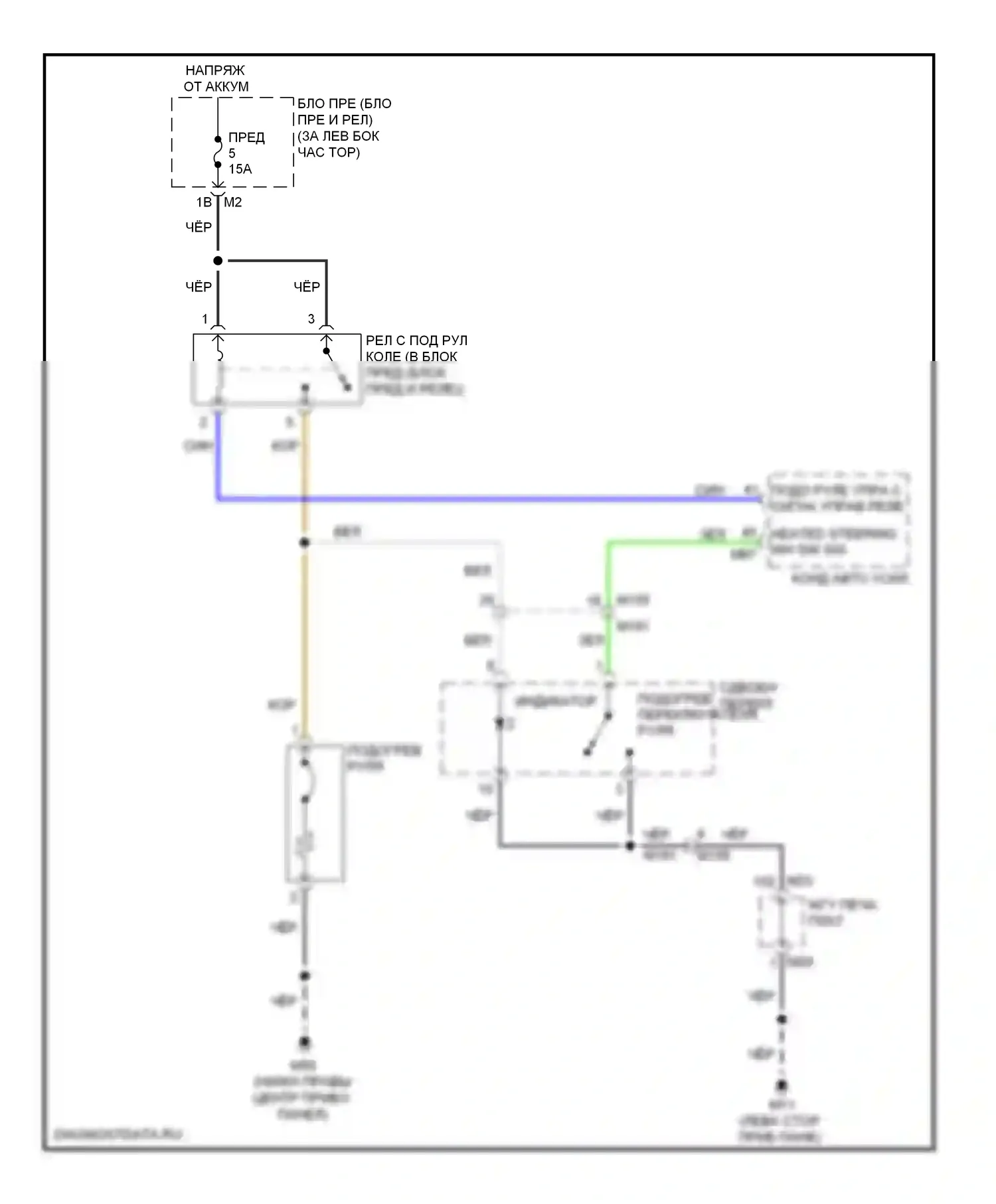 Сиденья — Электросхема рулевого колеса с подогревом — Электросхема рулевого колеса с подогревом. Infiniti M37 IV (2010-2014)