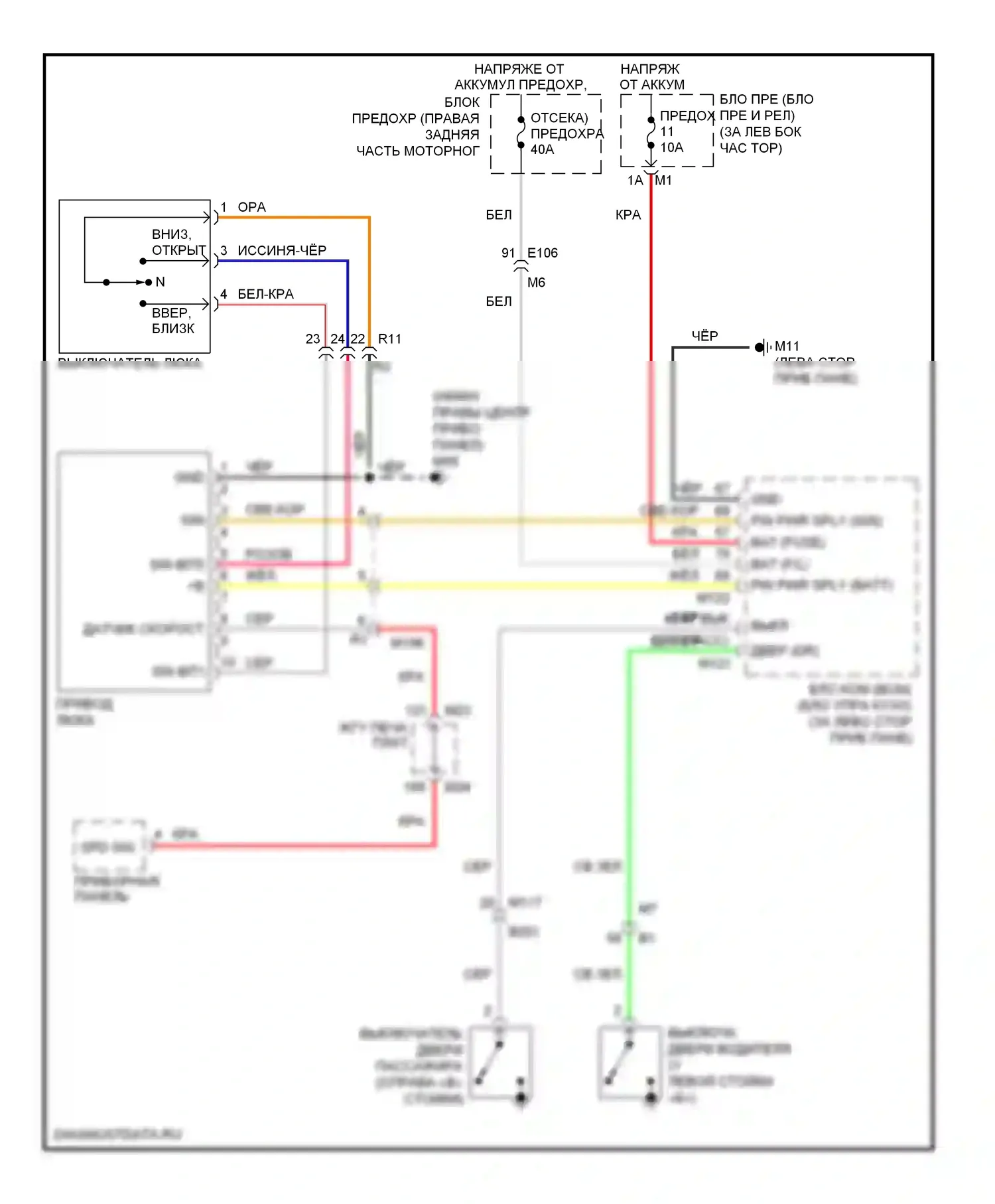 Складная крыша/люк — Электросхема складной крыши/люка — Электросхема складной крыши/люка. Infiniti M37 IV (2010-2014)