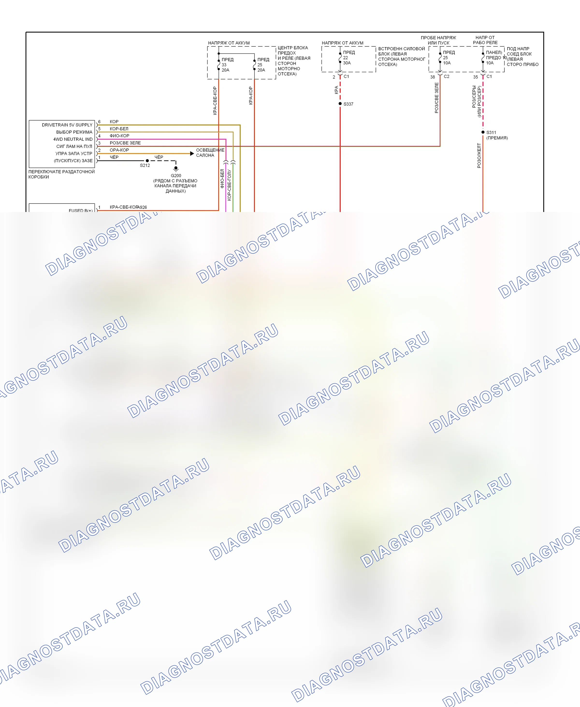 Коробка передач 5.7л — 5.7L, 4WD электросхема — 5.7L, 4WD электросхема. Jeep Grand Cherokee WK (2004-2010)