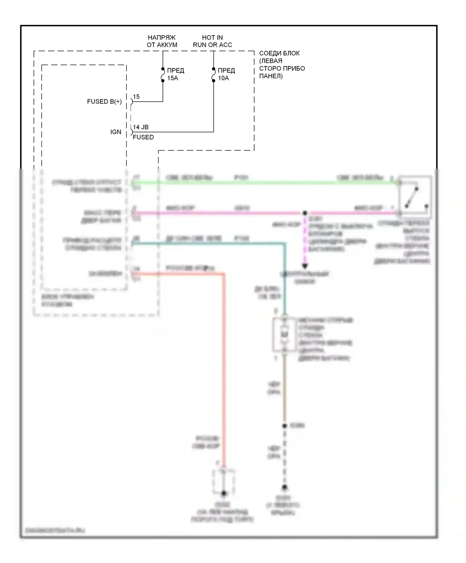 Багажник, задняя дверь, лючок топливного бака — Электросхема выпуска стекла подъемника — Электросхема выпуска стекла подъемника. Jeep Liberty I (2001-2007)