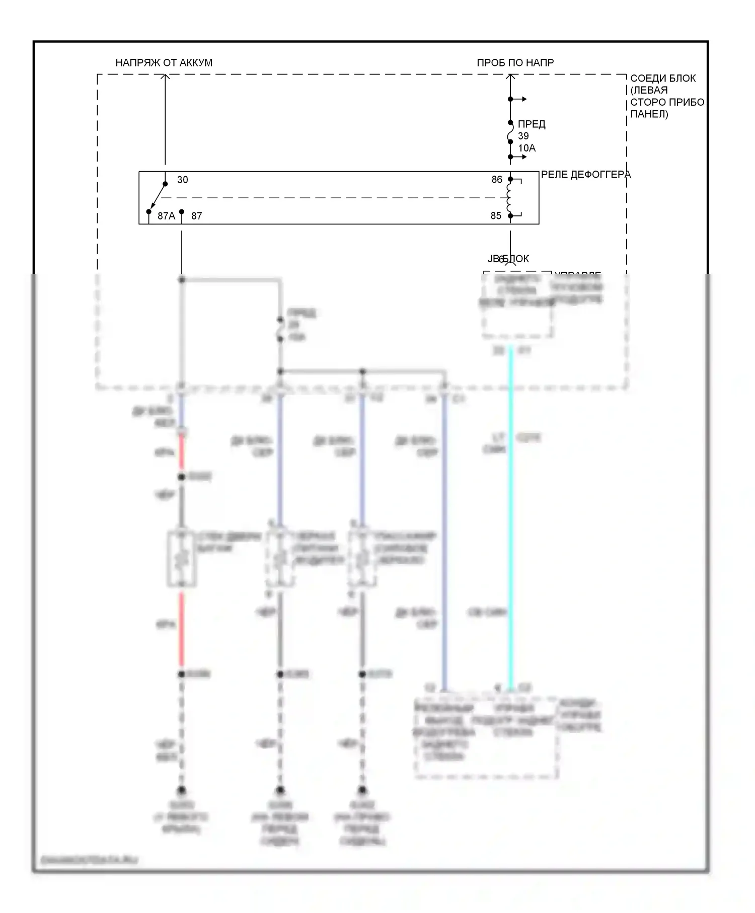 Подогрев стекол — Электросхема подогрева стекол — Электросхема подогрева стекол. Jeep Liberty I (2001-2007)
