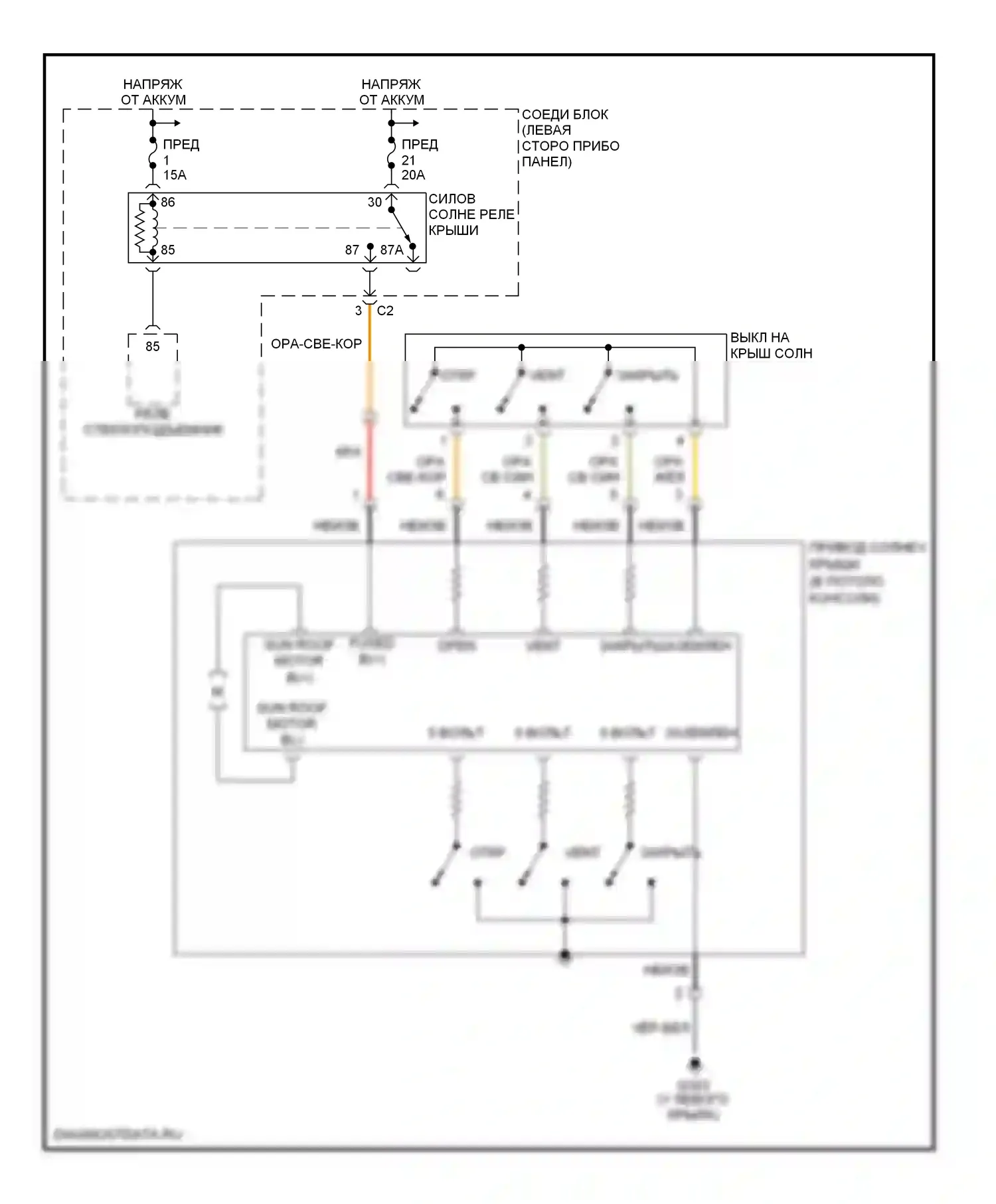 Складная крыша/люк — Электросхема складной крыши/люка — Электросхема складной крыши/люка. Jeep Liberty I (2001-2007)