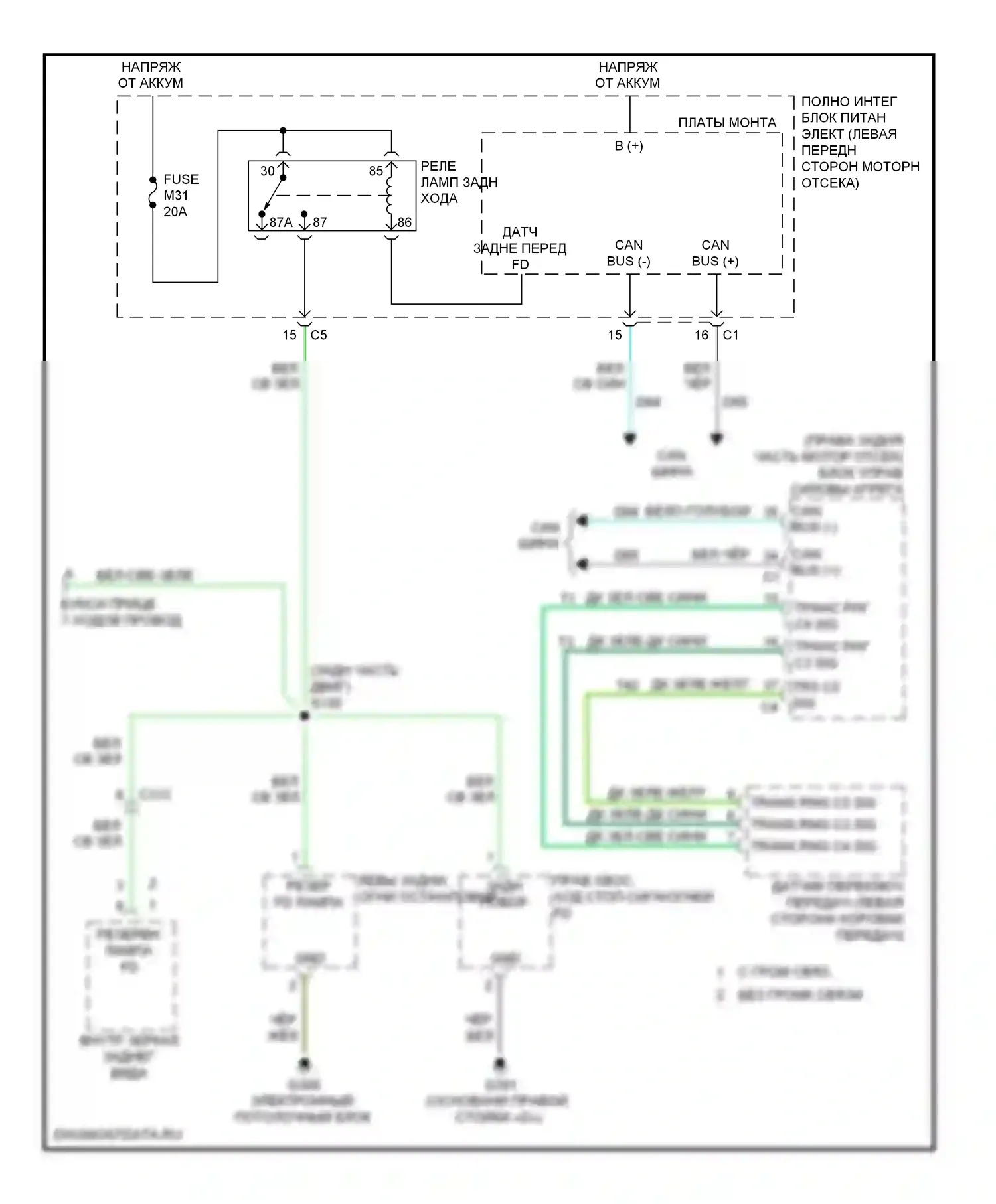 Фары и фонари — Электросхема фонарей заднего хода — Электросхема фонарей заднего хода. Jeep Liberty II (2007-2012)