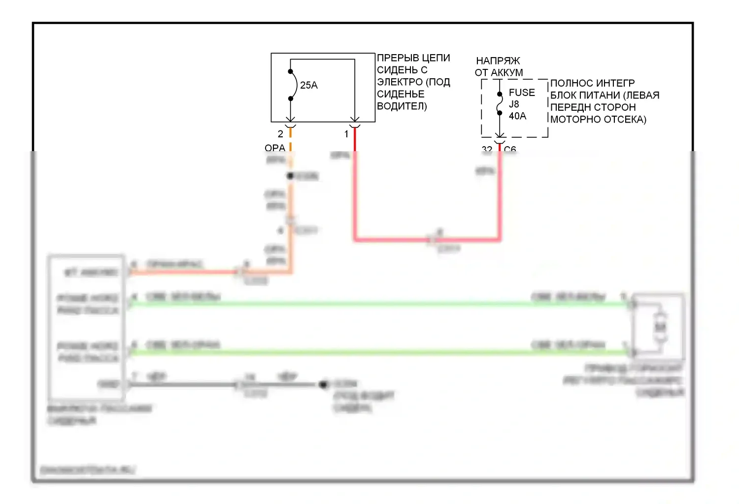 Сиденья — Электросхема сиденья питания для пассажиров — Электросхема сиденья питания для пассажиров. Jeep Liberty II (2007-2012)