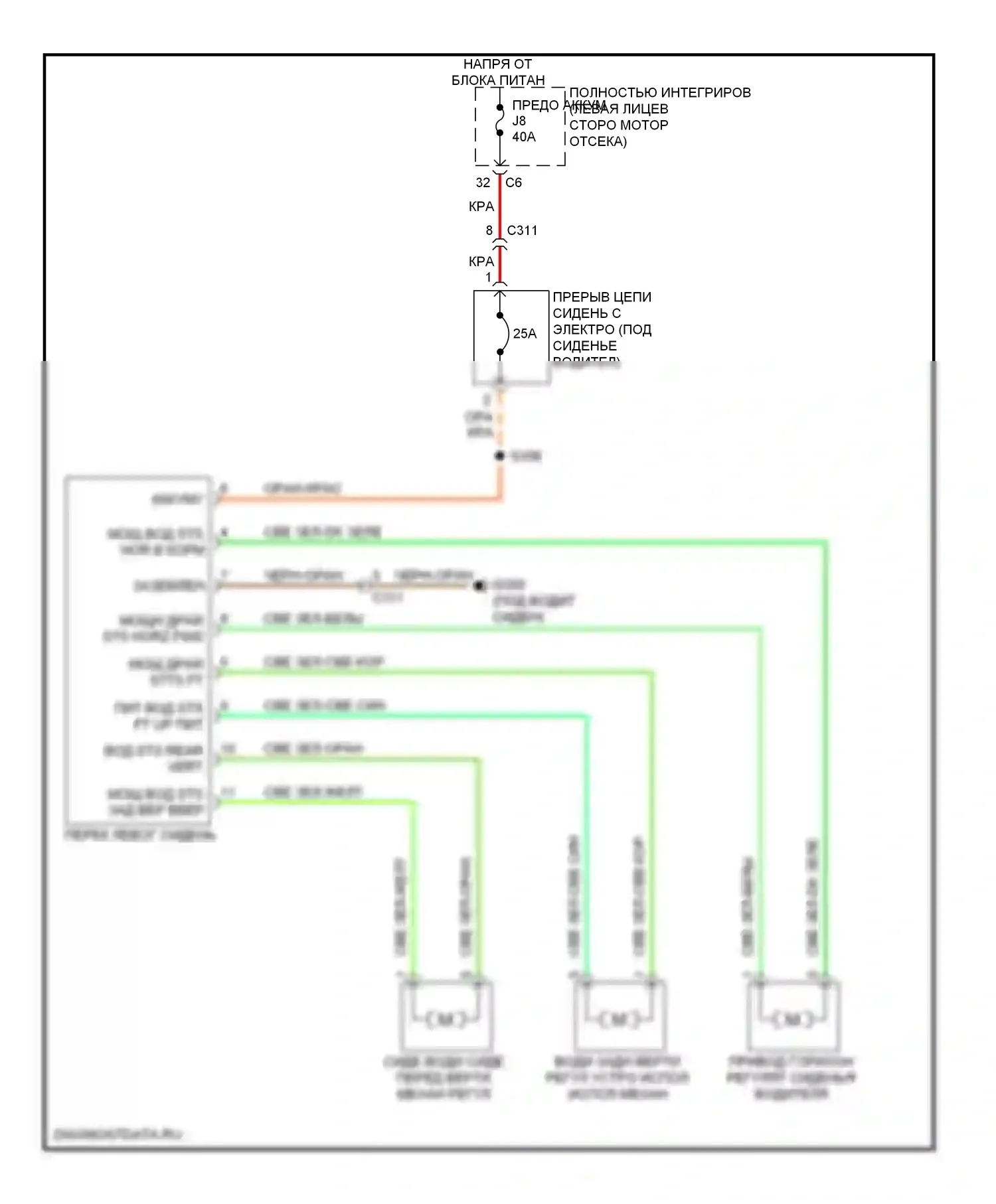 Сиденья — Питание водительского сиденья электросхема — Питание водительского сиденья электросхема. Jeep Liberty II (2007-2012)