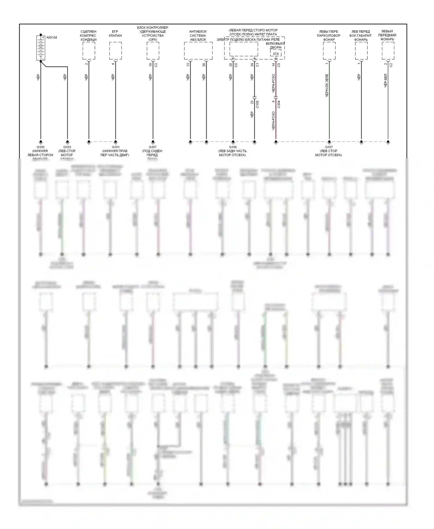 Точки подключения масс — Электросхема разводки массы — Электросхема разводки массы (1 из 2). Jeep Liberty II (2007-2012)