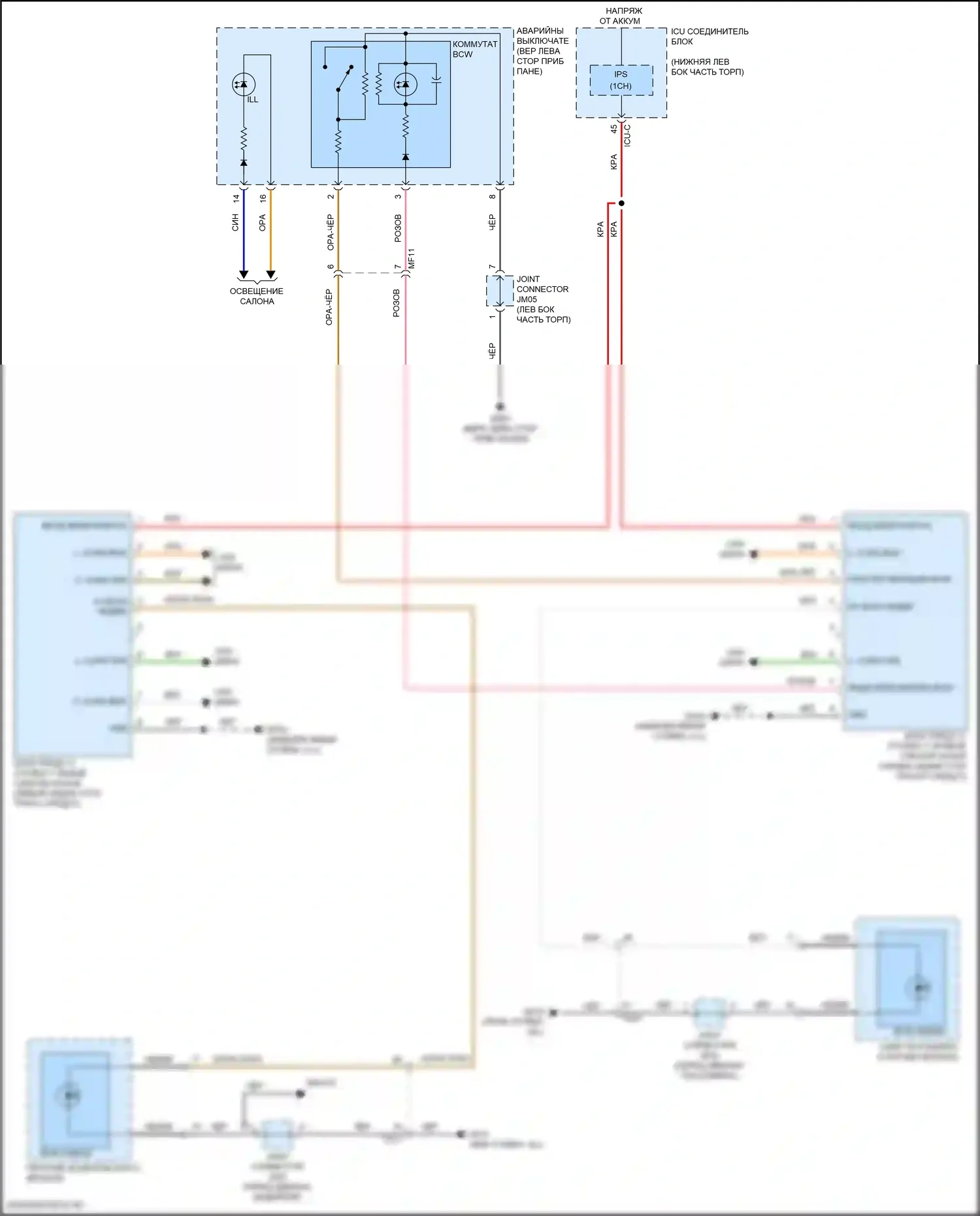 Системы помощи водителю — Электросхема информационной системы в слепой зоне — Электросхема информационной системы в слепой зоне. Kia Forte III рестайлинг (2021-2024)