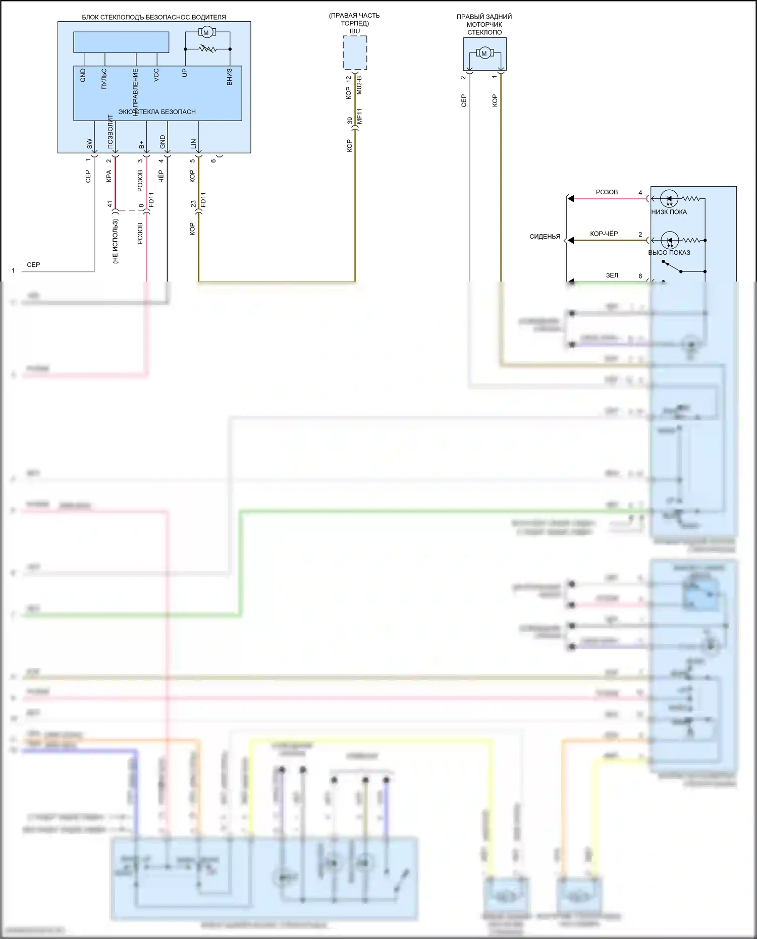 Стеклоподъемники — Электросхема стеклоподъемников, с автоматическим включением/выключением драйвера и стеклоподъемниками безопасности — Электросхема стеклоподъемников, с автоматическим включением/выключением драйвера и стеклоподъемниками безопасности (2 из 2). Kia Forte III рестайлинг (2021-2024)