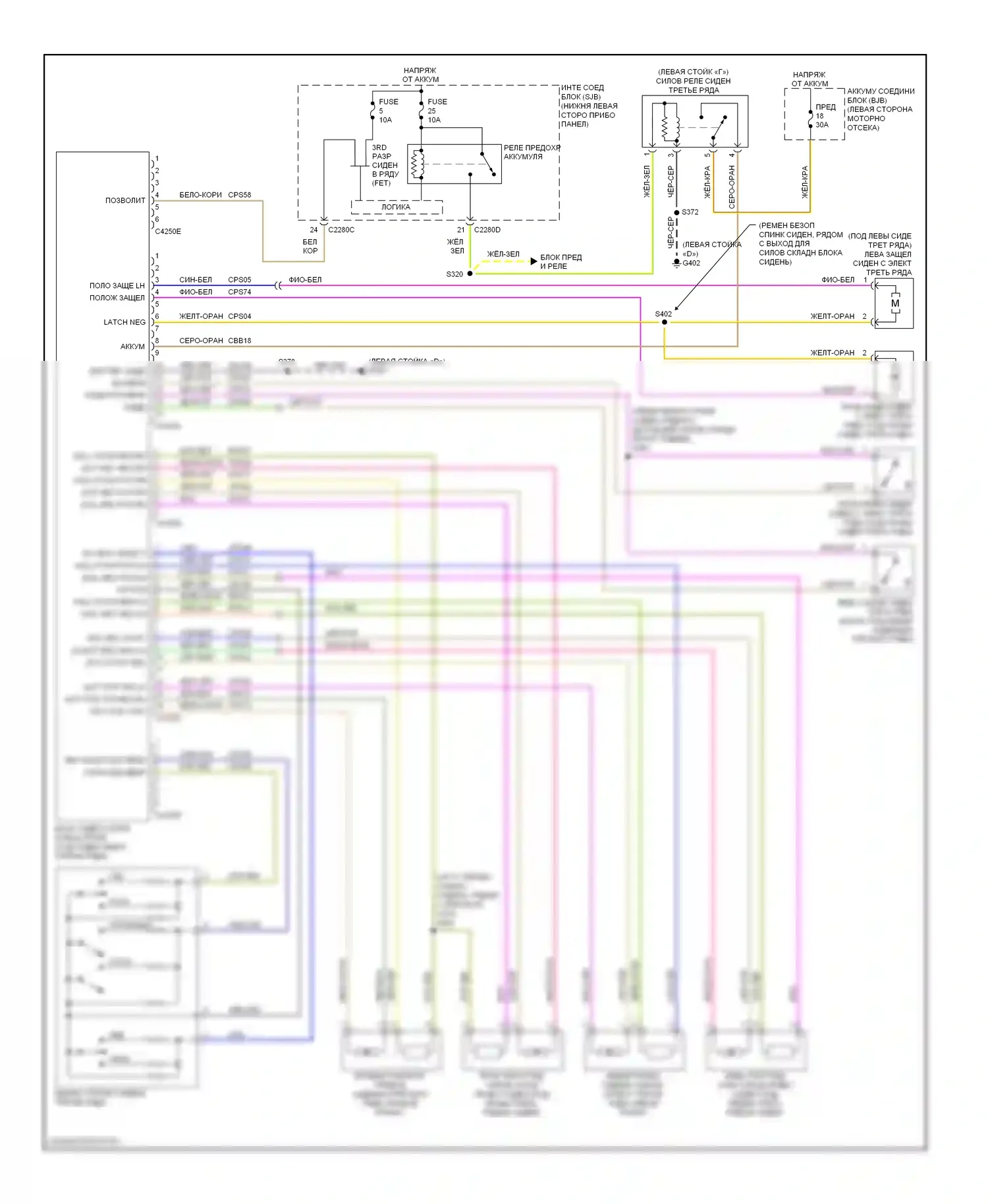 Сиденья — Электросхема складного сиденья третьего ряда — Электросхема складного сиденья третьего ряда. Lincoln MKT I (2009-2012)