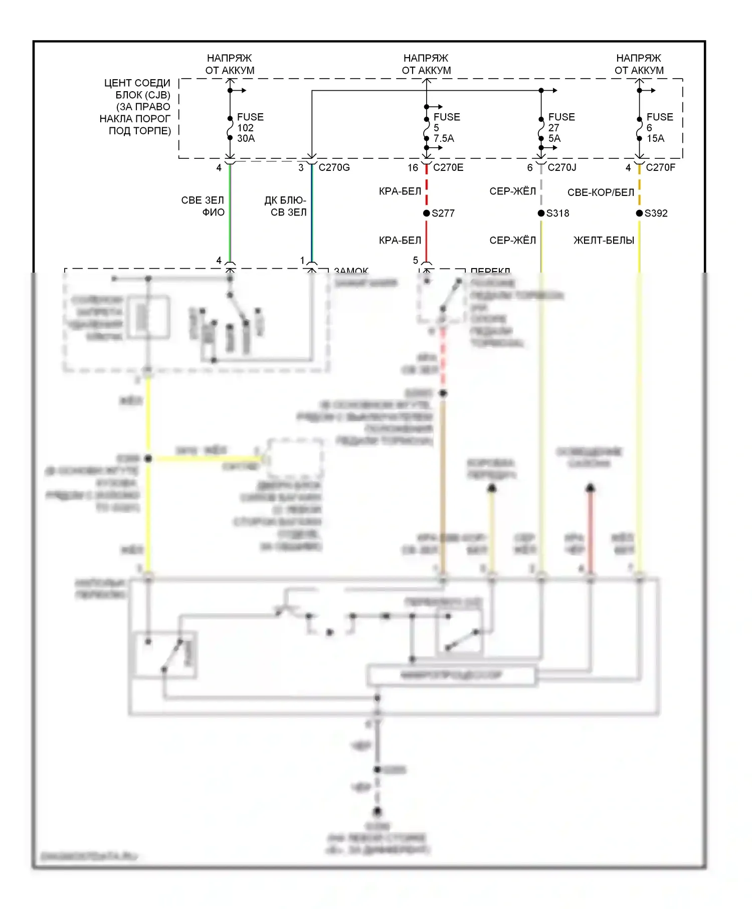 Блокировка селектора — Электросхема блокировки селектора — Электросхема блокировки селектора. Lincoln Navigator II (2002-2006)