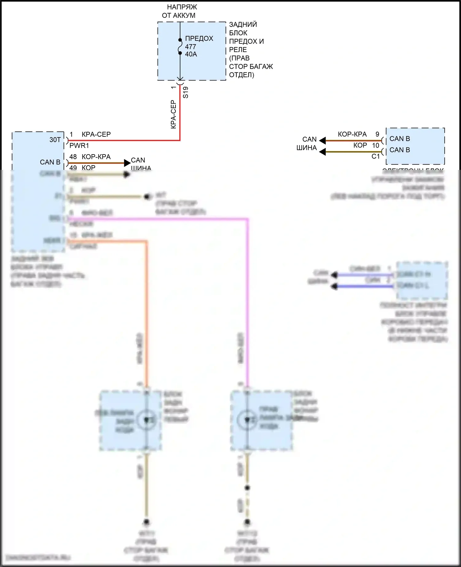 Фары и фонари — Электросхема фонарей заднего хода, седан — Электросхема фонарей заднего хода, седан. Mercedes-Benz E-класс All-Terrain S213 рестайлинг (2020-2024)