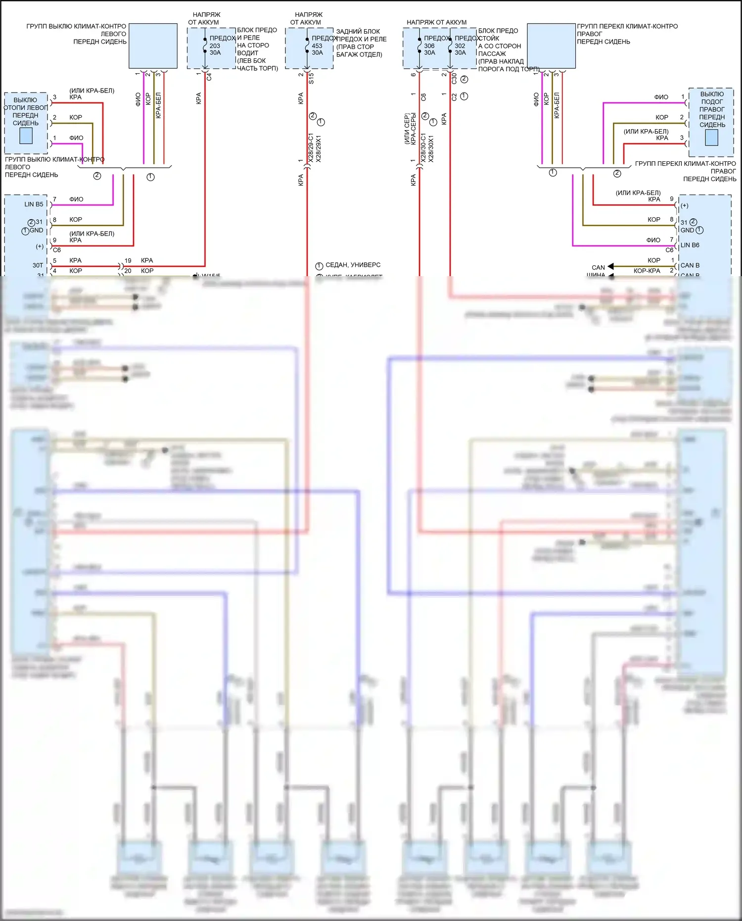 Сиденья — Электросхема передних обогреваемых сидений — Электросхема передних обогреваемых сидений. Mercedes-Benz E-класс All-Terrain S213 рестайлинг (2020-2024)