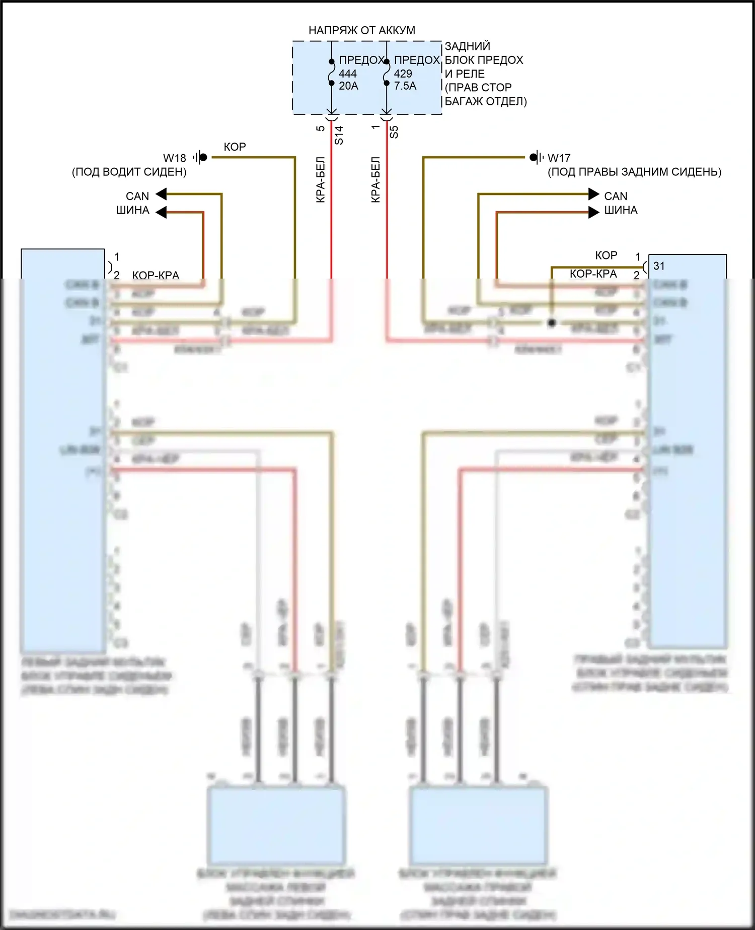 Сиденья — Электросхема заднего мультиконтурного сиденья — Электросхема заднего мультиконтурного сиденья. Mercedes-Benz E-класс All-Terrain S213 рестайлинг (2020-2024)
