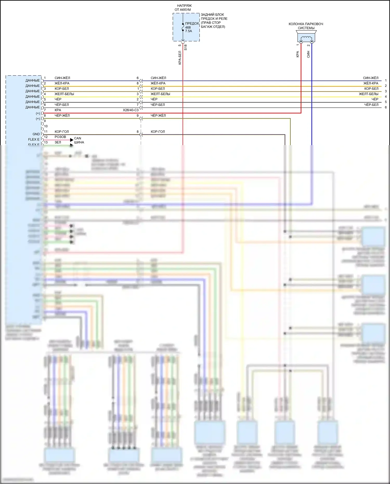 Системы помощи водителю — Электросхема парктроника, кабриолет — Электросхема парктроника, кабриолет (1 из 2). Mercedes-Benz E-класс All-Terrain S213 рестайлинг (2020-2024)