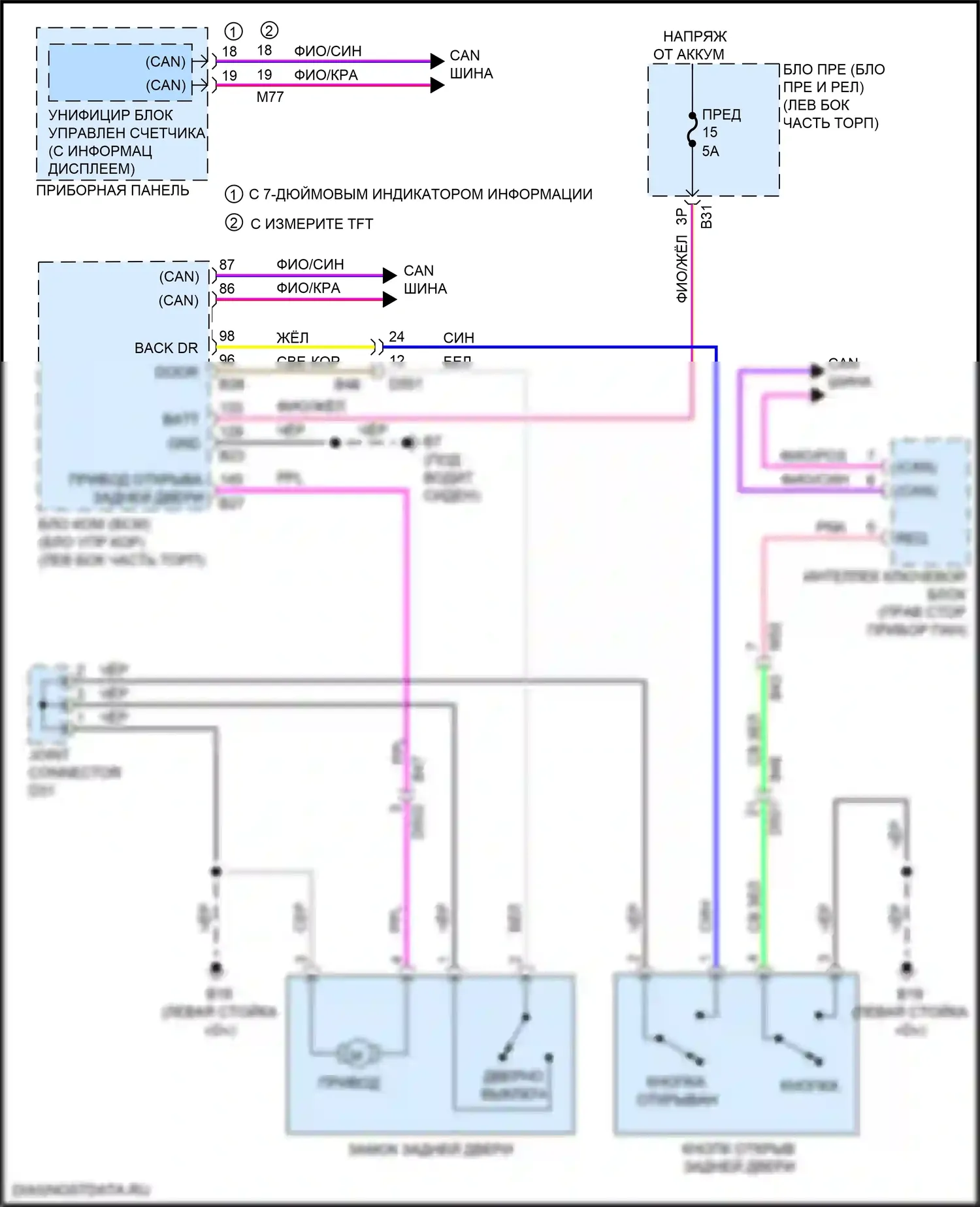 Багажник, задняя дверь, лючок топливного бака — Электросхема электромеханического замка задней двери, без автоматической задней двери — Электросхема электромеханического замка задней двери, без автоматической задней двери. Nissan Qashqai III (2021-2024)
