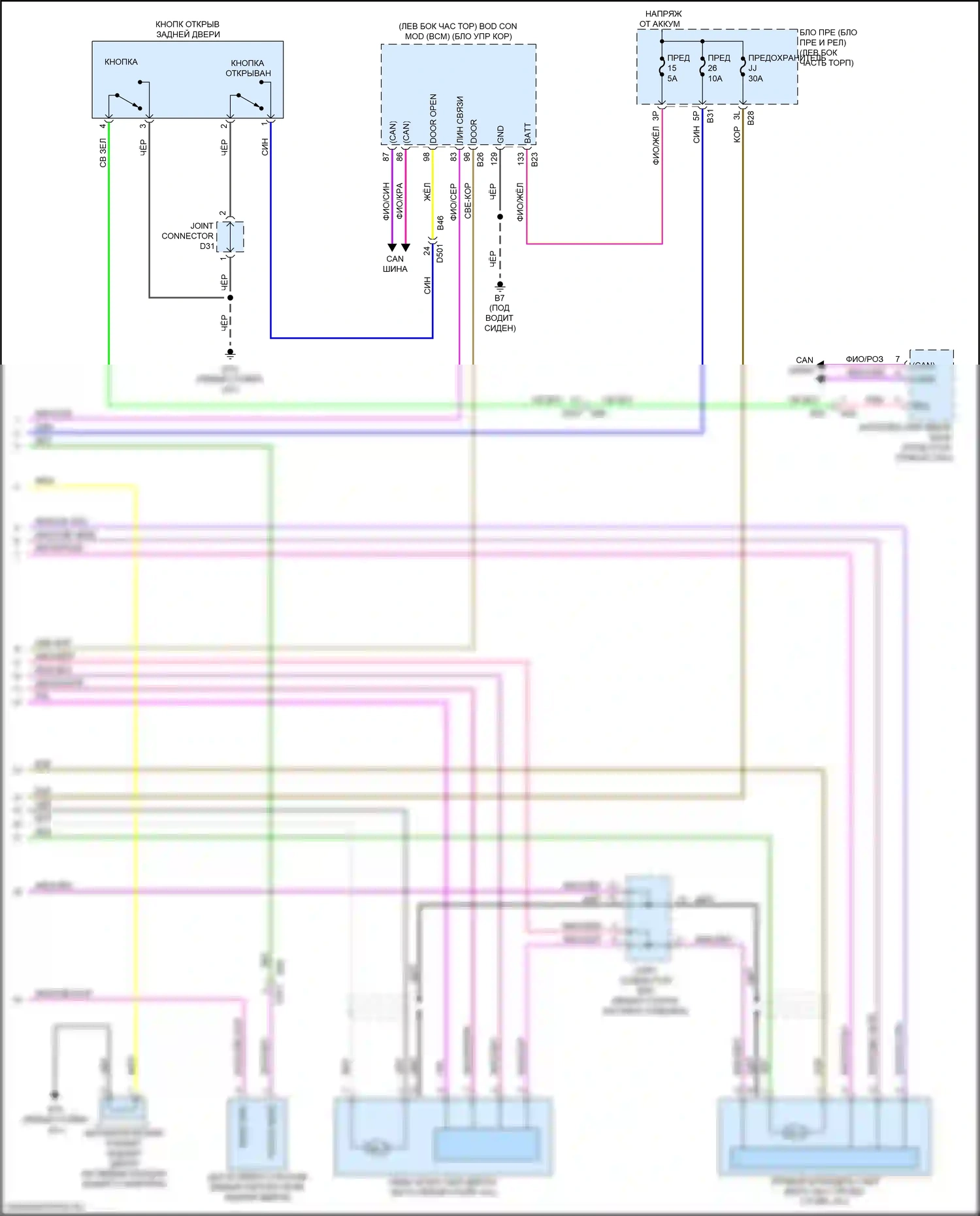 Багажник, задняя дверь, лючок топливного бака — Электросхема устройства открывания задней двери, с автоматической системой задней двери — Электросхема устройства открывания задней двери, с автоматической системой задней двери (2 из 2). Nissan Qashqai III (2021-2024)