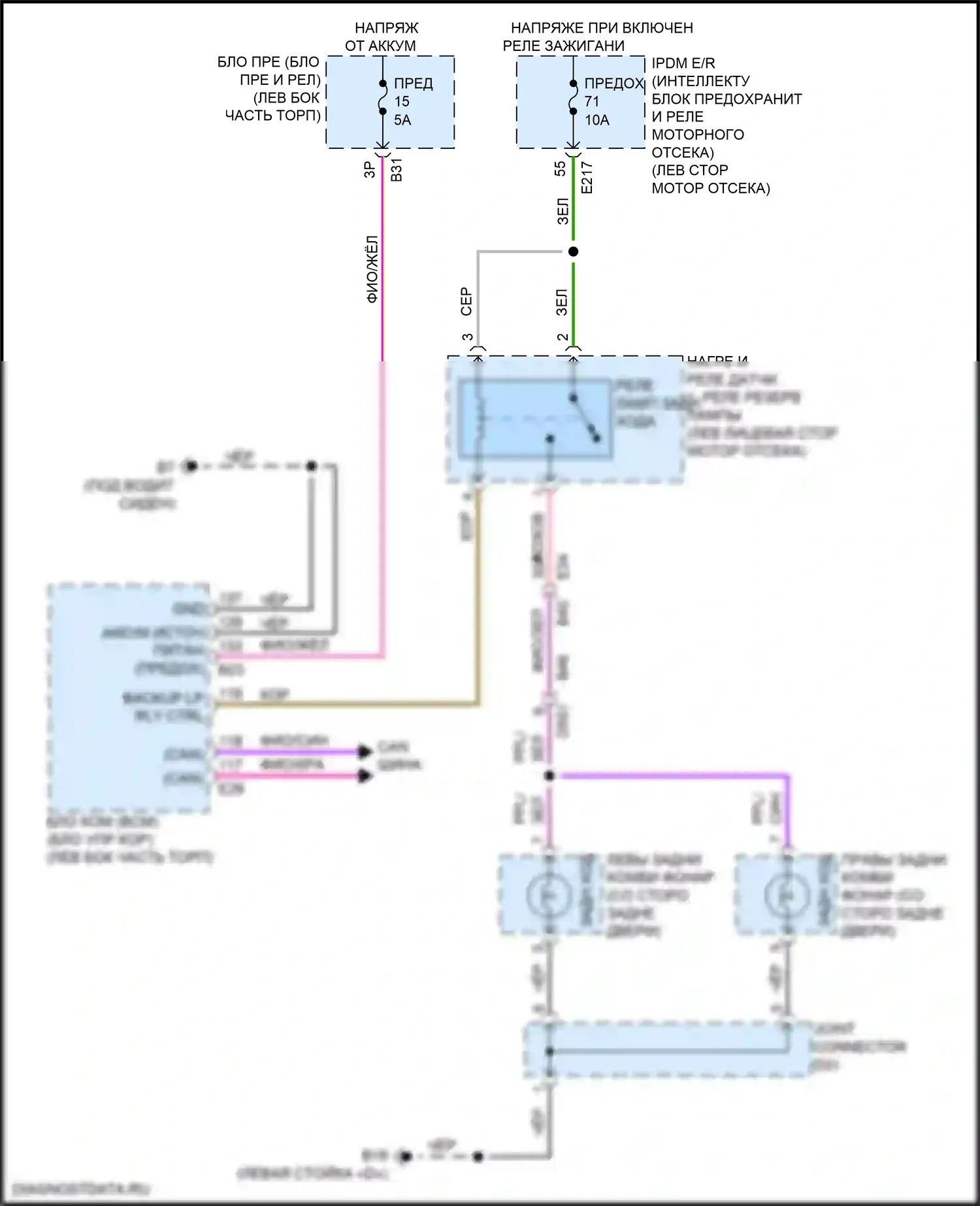 Фары и фонари — Электросхема фонарей заднего хода — Электросхема фонарей заднего хода. Nissan Qashqai III (2021-2024)
