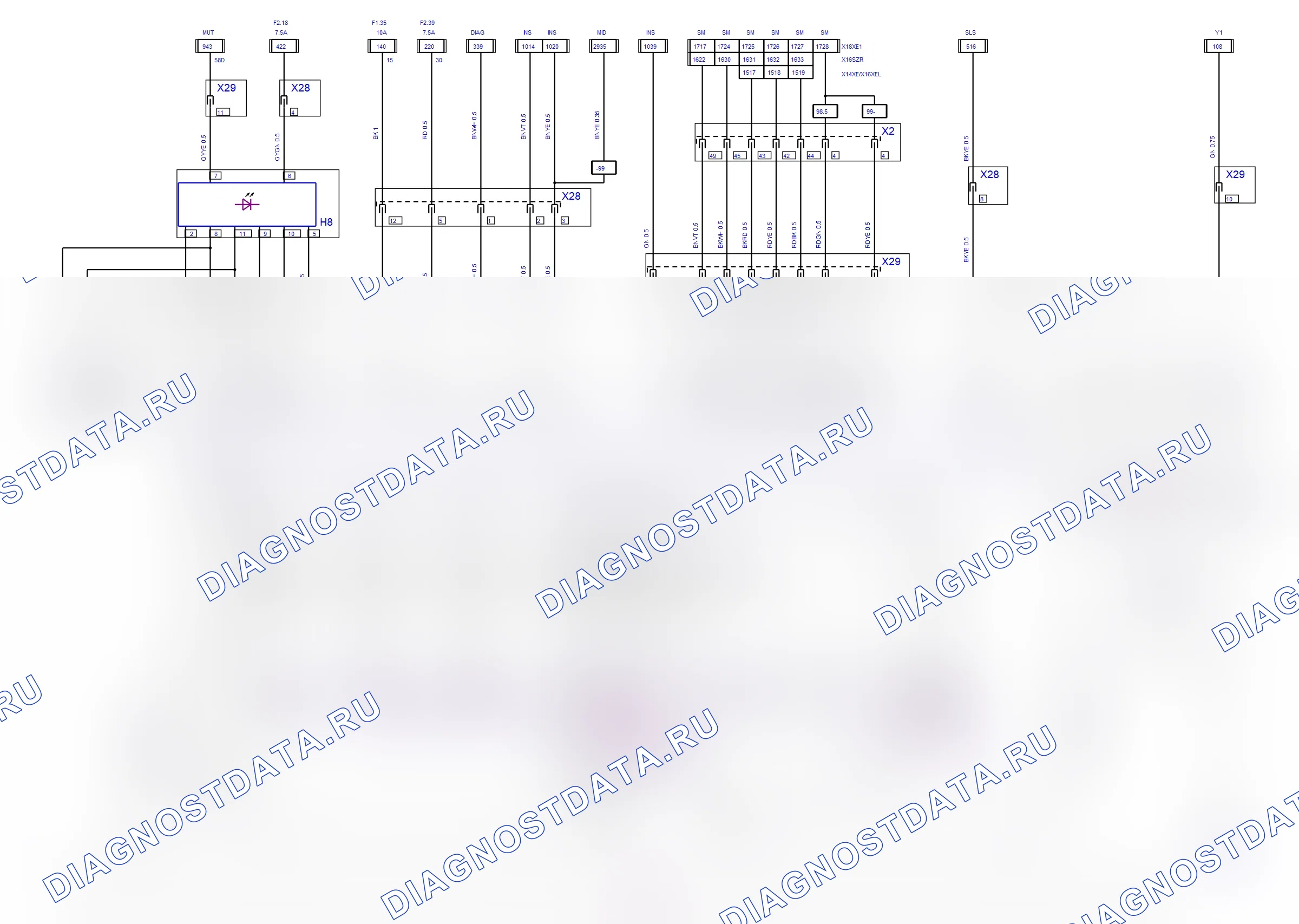 Система трансмиссии — Электросхема передней автоматической трансмиссии (бензиновые двигатели, 1998-2000) — Электросхема передней автоматической трансмиссии (бензиновые двигатели, 1998-2000). Opel Astra G (1998-2009)