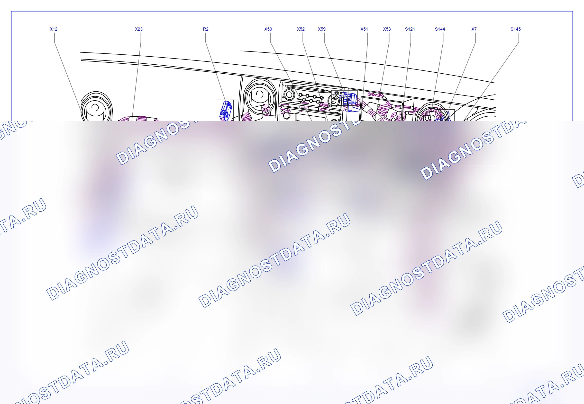 Расположение компонентов — Расположение компонентов: Пассажирский салон - панель приборов, центр  Правостороннее управление (P9058) — Расположение компонентов: Пассажирский салон - панель приборов, центр  Правостороннее управление (P9058). Opel Movano A (1999-2011)