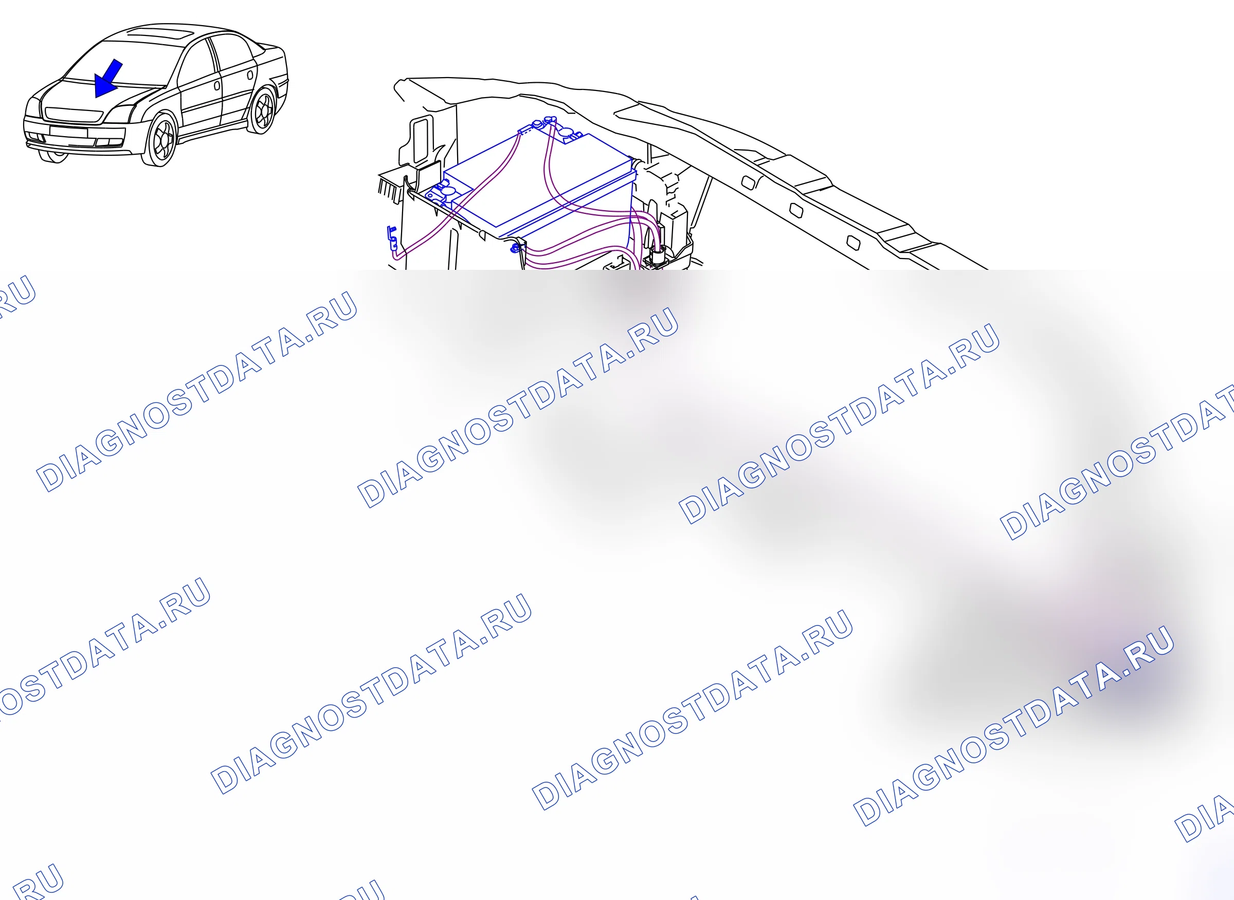 Расположение компонентов — Расположение компонентов: Моторный отсек - передняя часть, справа  Кроме двигателей Z16XE/Z18XE (P8900) — Расположение компонентов: Моторный отсек - передняя часть, справа  Кроме двигателей Z16XE/Z18XE (P8900). Opel Signum I рестайлинг (2002-2008)