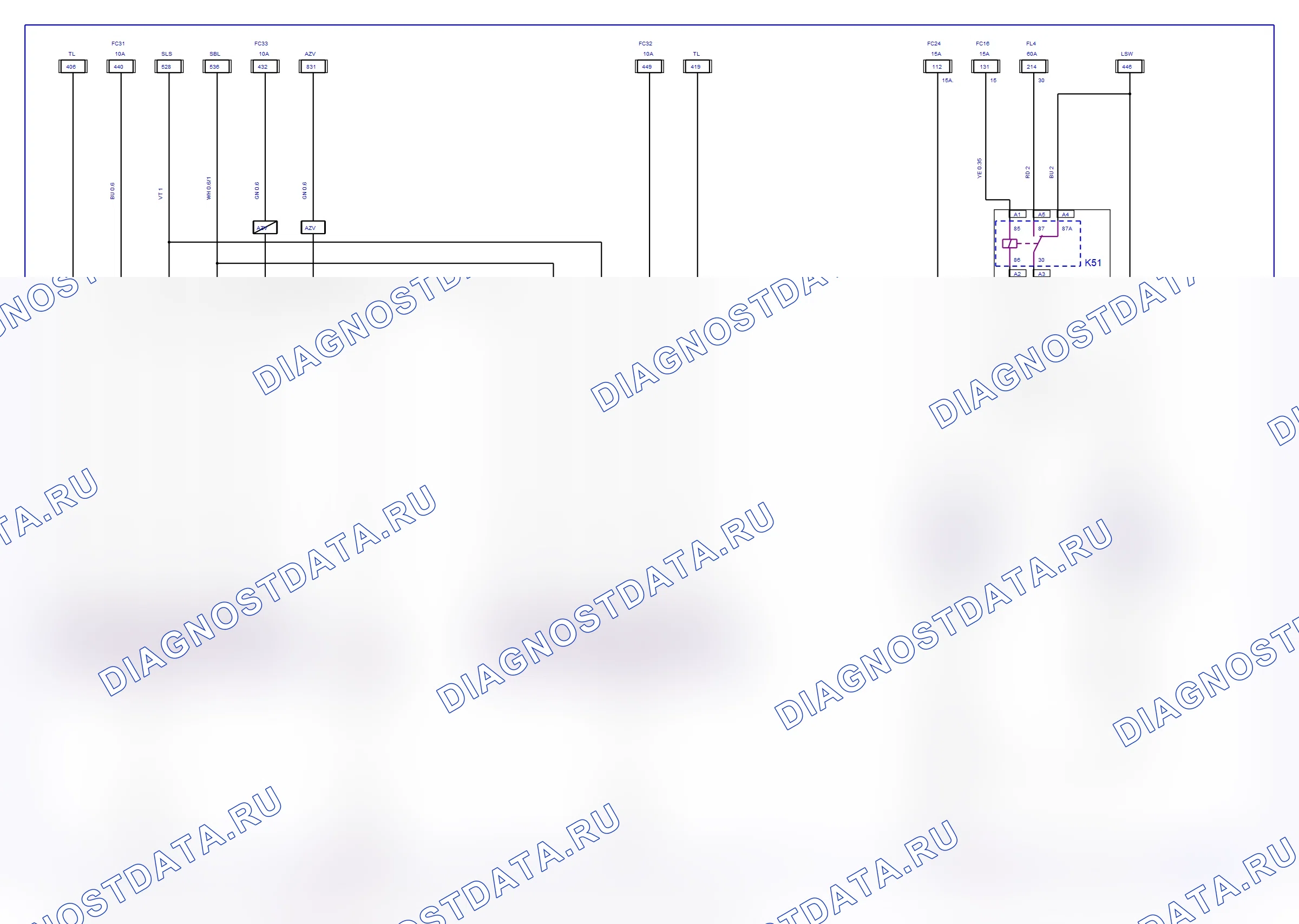 Система кузова — Электросхема внешнего освещения (2001) — Электросхема внешнего освещения (2001), Схема 3 из 4. Opel Vivaro A (2001-2011)