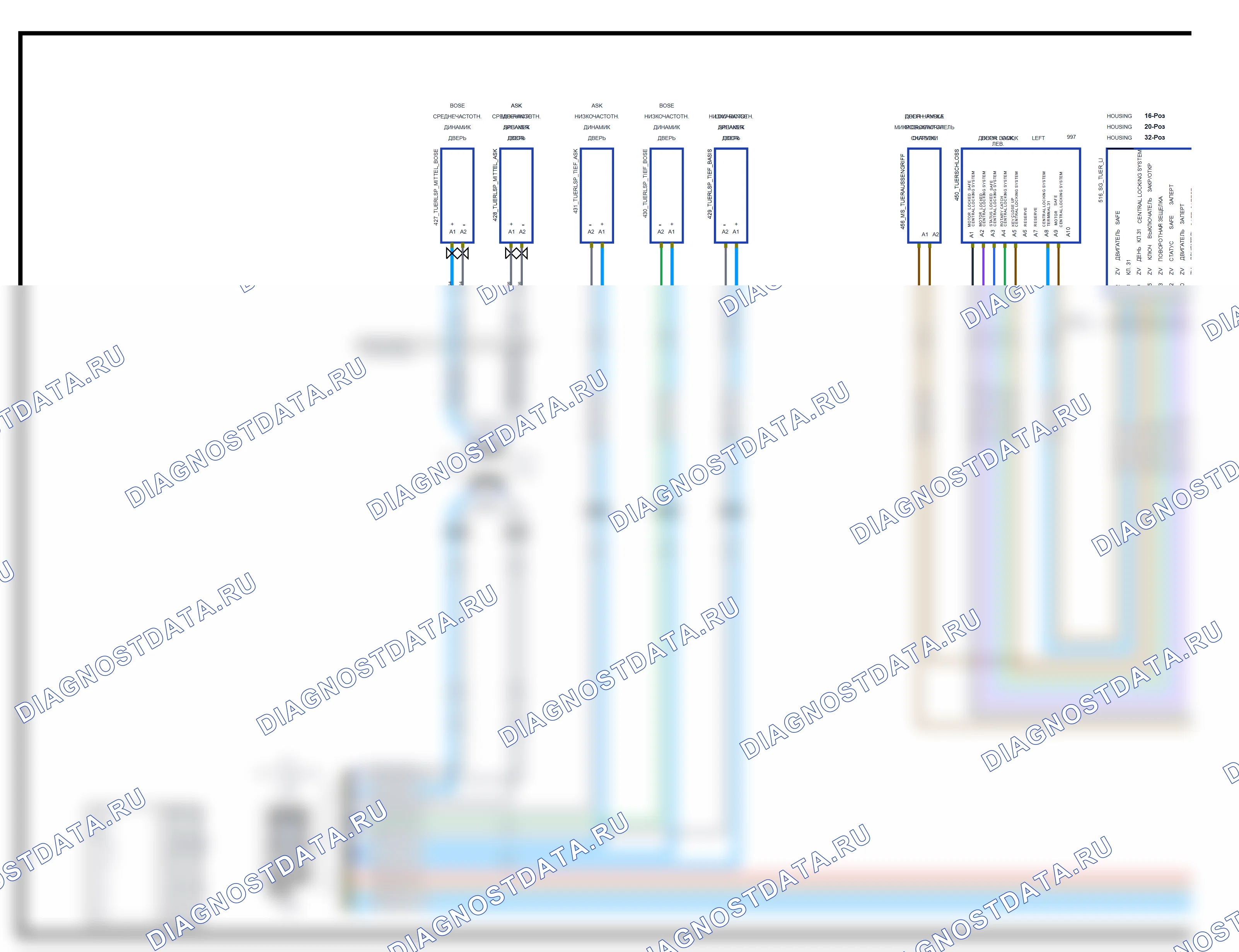Кузовная электрика (двери, стёкла, крыша) — Электросхема жгущих проводков двери 9x7 (kuesters) для модели 2007 — Электросхема жгущих проводков двери 9x7 (kuesters) для модели 2007, Схема 1 из 3. Porsche 911 Carrera S 997 (2004-2009)