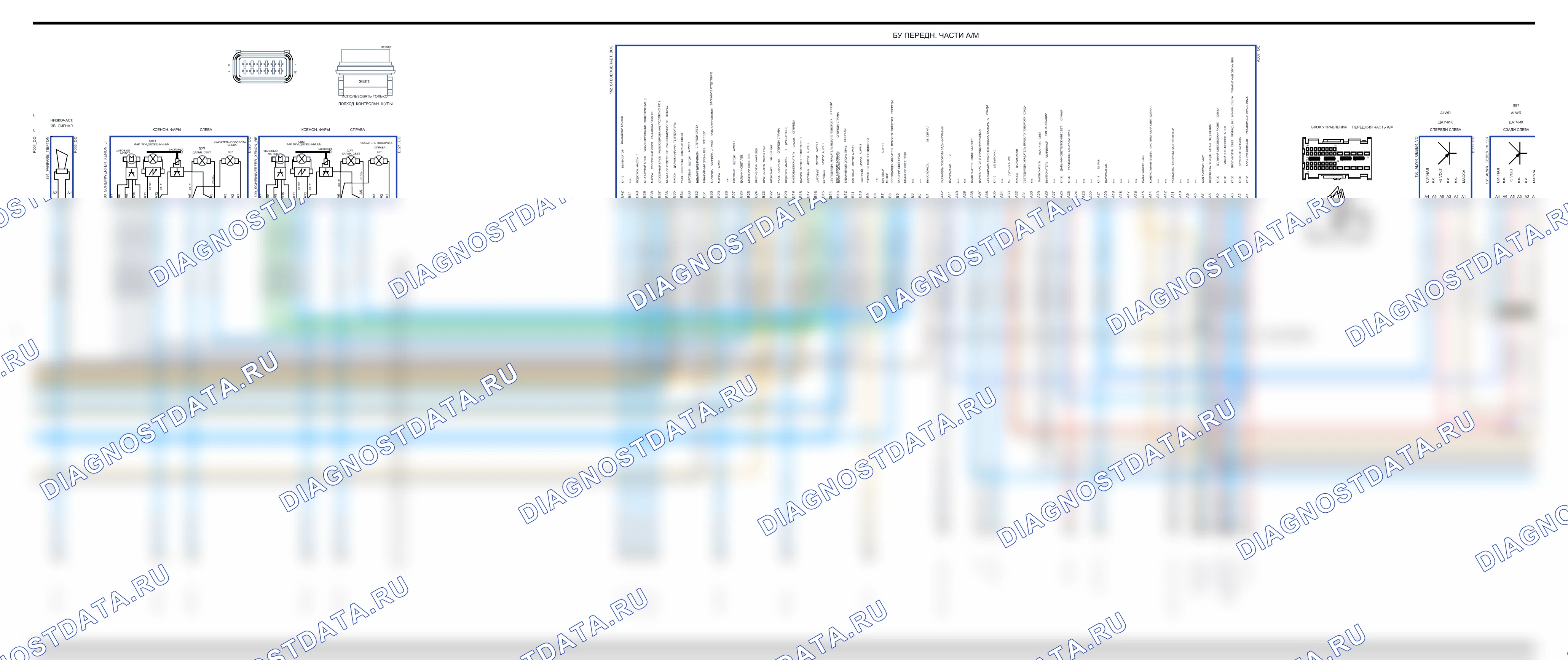Кузовная электрика (двери, стёкла, крыша) — Электросхема передней части кузова для модели 2009 — Электросхема передней части кузова для модели 2009, Схема 2 из 3. Porsche 911 Carrera 997 рестайлинг (2008-2012)