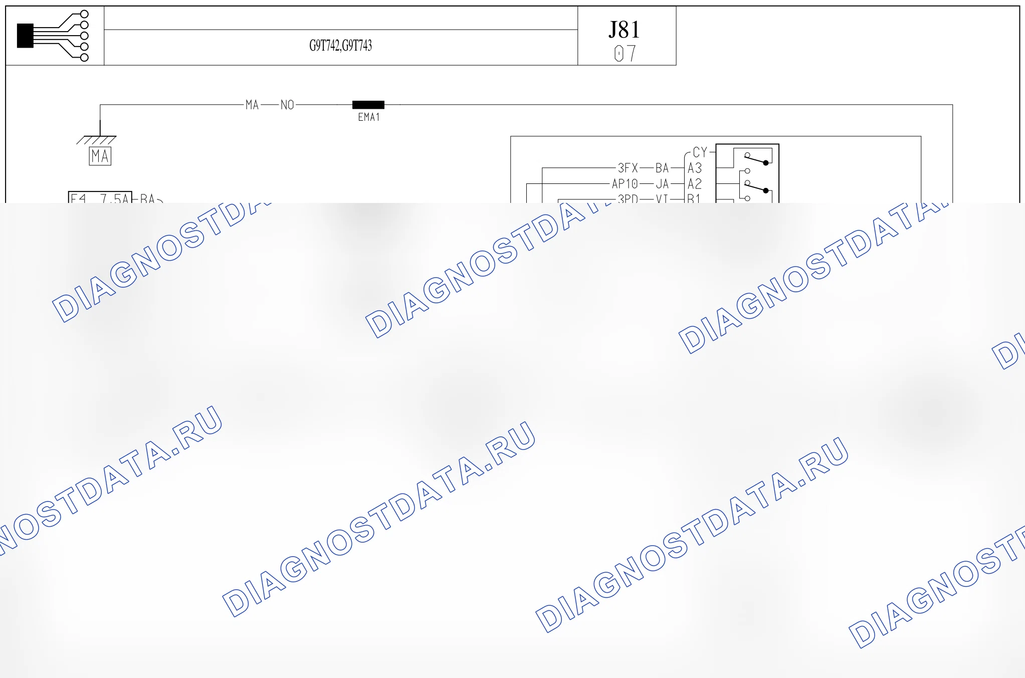 Электросхема круиз-контроля — для а/м с: двиг. G9T742/743 (2.2 dCi дизель) — для а/м с: двиг. G9T742/743 (2.2 dCi дизель). Renault Espace IV-рест (2006-2014)
