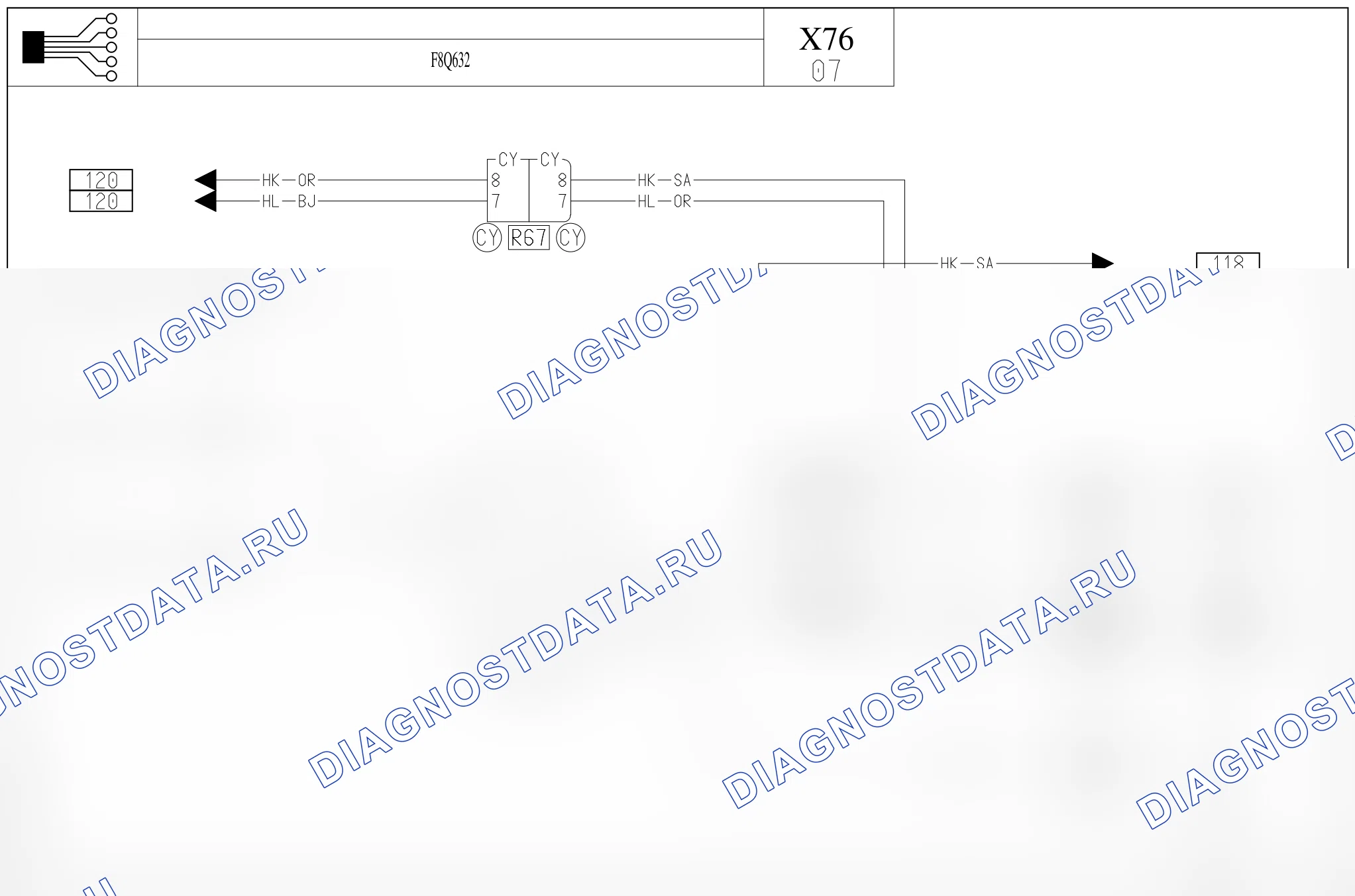 Электросхема диагностического разъёма OBD2 — для а/м с: двиг. F8Q632 (1.9 D дизель) — для а/м с: двиг. F8Q632 (1.9 D дизель). Renault Kangoo II (2008-2013)