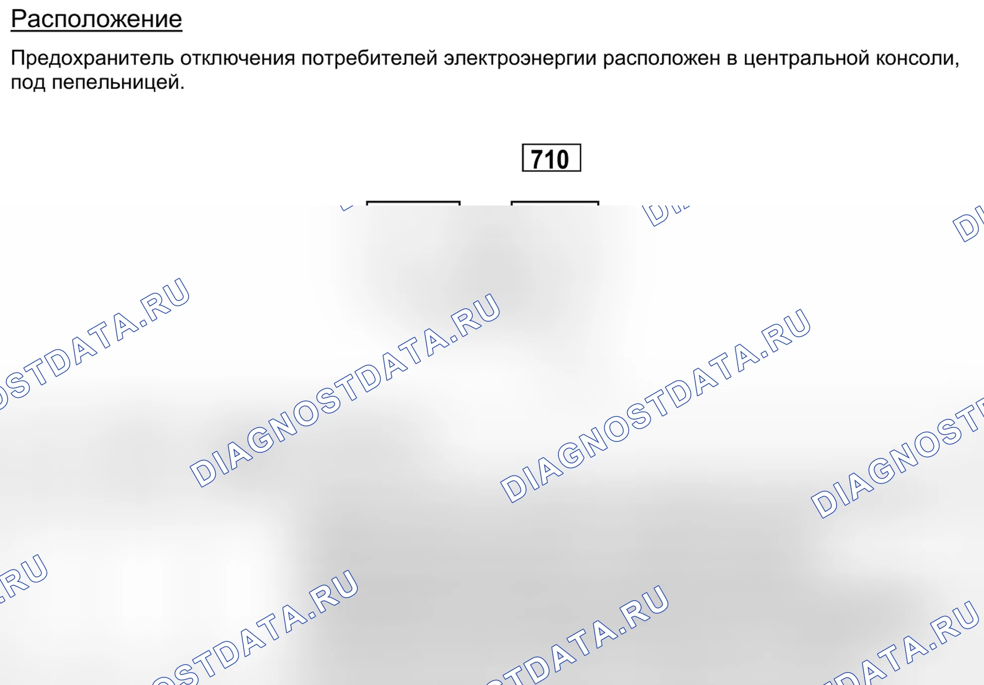 Блоки предохранителей и реле — 710 — Предохранитель отключения потребителей электроэнергии — 710 — Предохранитель отключения потребителей электроэнергии. Renault Laguna II (2001-2007)