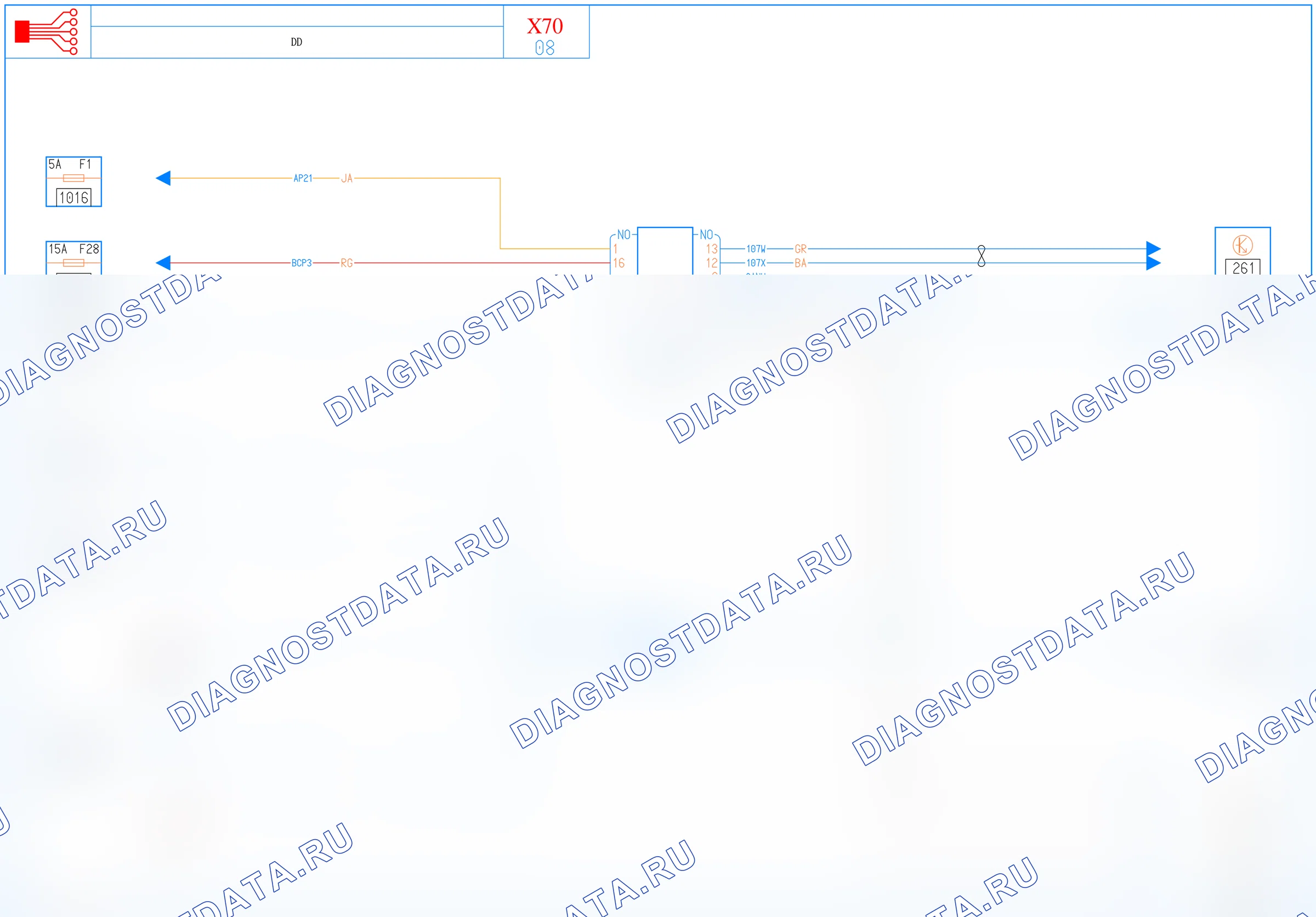 Электросхема диагностического разъёма OBD2 — для а/м с: правый руль — для а/м с: правый руль. Renault Master II (1997-2010)