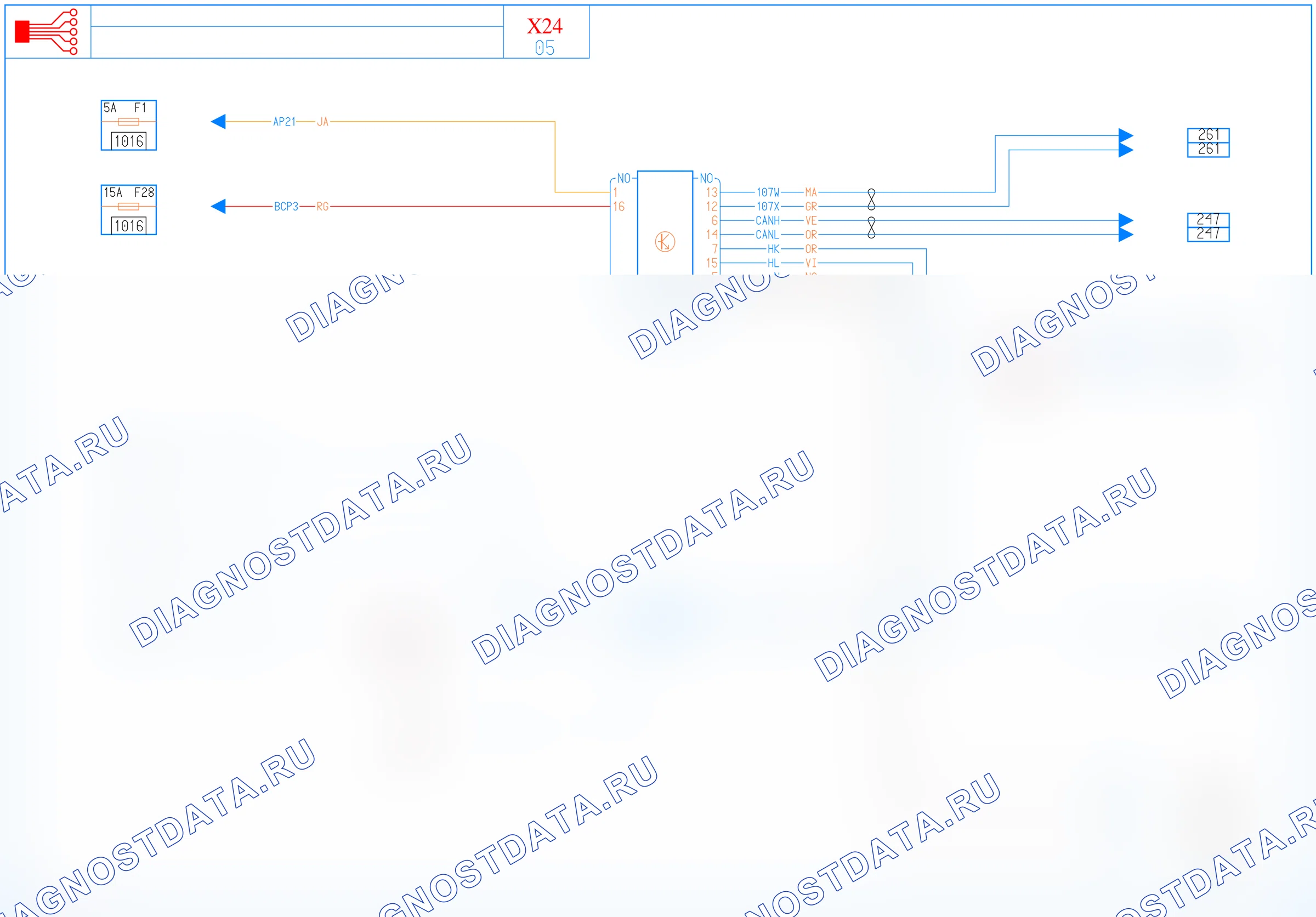 Электросхема диагностического разъёма OBD2 — для всех модификаций — для всех модификаций. Renault Master III (2010-2024)