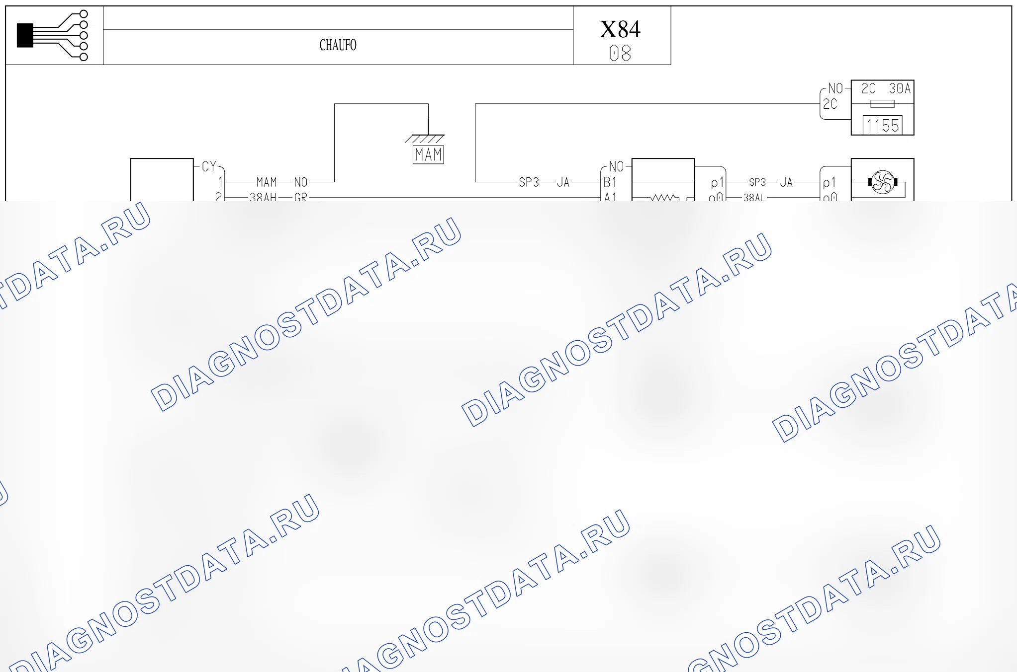 Электросхема отопителя (печки) — для а/м с: отопитель — для а/м с: отопитель. Renault Megane II (2002-2009)