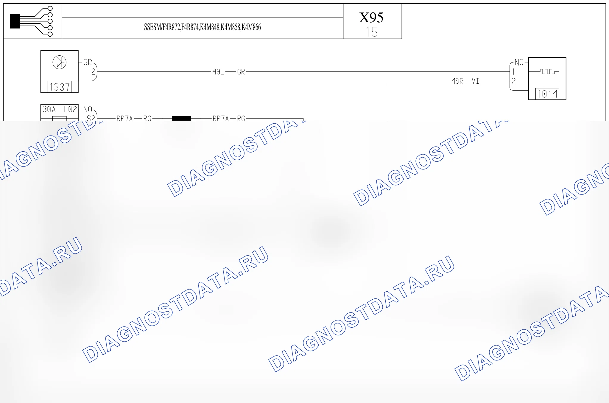 Электросхема вентилятора охлаждения — для а/м с: двиг. F4R872/874 (2.0 бензин), K4M848/858/866 (1.6 бензин) + Без управления потреблением энергии — для а/м с: двиг. F4R872/874 (2.0 бензин), K4M848/858/866 (1.6 бензин) + Без управления потреблением энергии. Renault Megane III (2008-2016)
