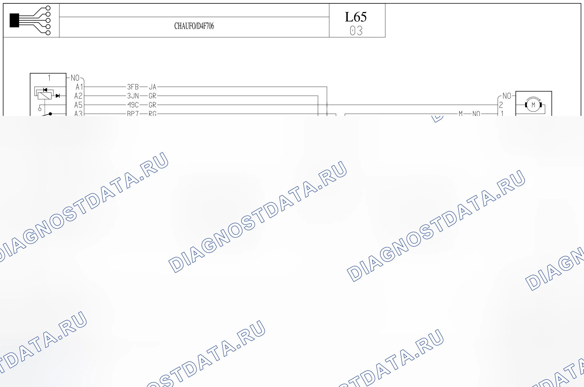 Электросхема вентилятора охлаждения — для а/м с: двиг. D4F706 (1.2 бензин) + отопитель — для а/м с: двиг. D4F706 (1.2 бензин) + отопитель. Renault Symbol I (1999-2008)