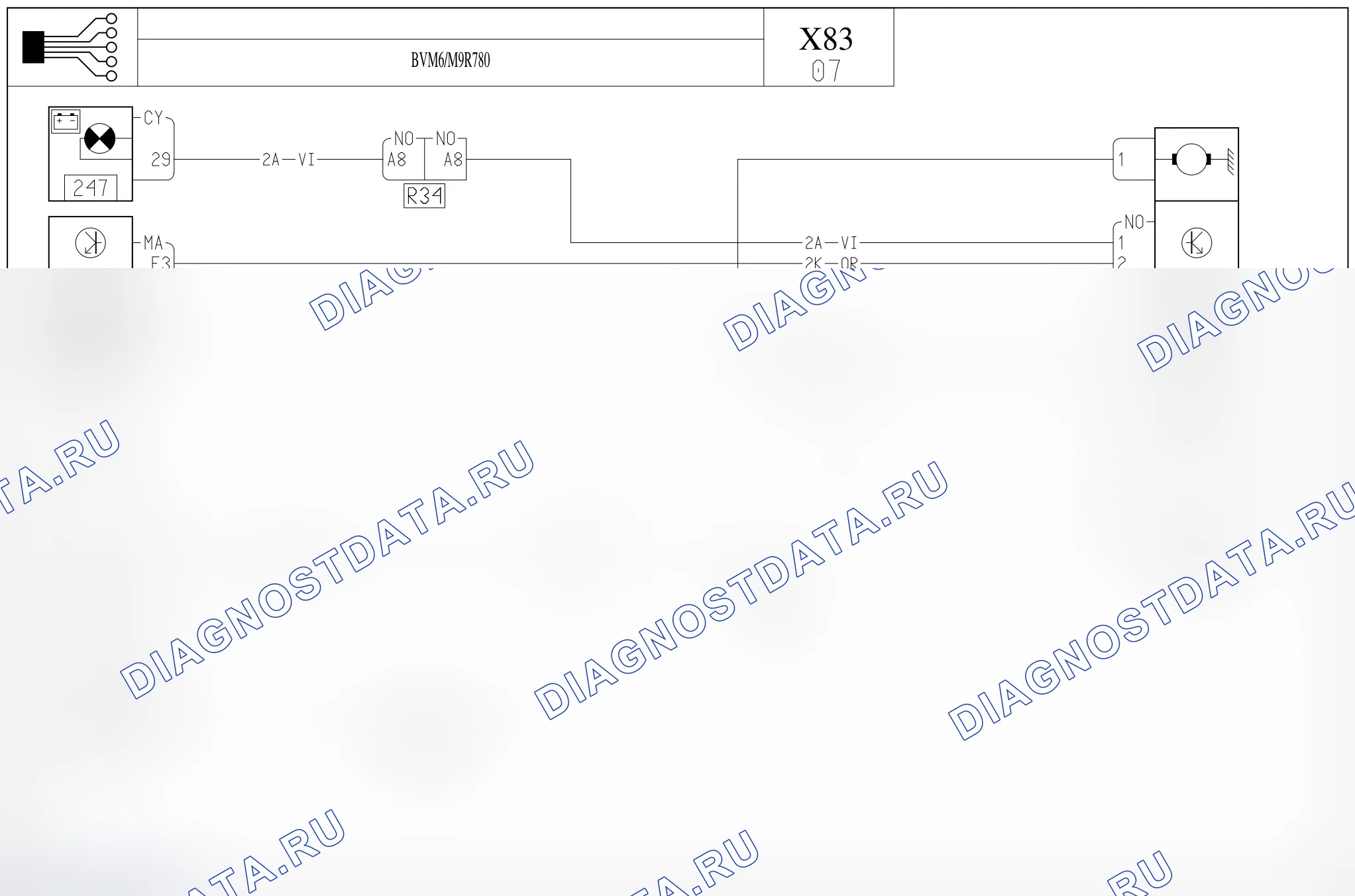 Цепь зарядки и запуска двигателя — для а/м с: двиг. M9R780 (2.0 dCi дизель) + МКПП 6-ст. — для а/м с: двиг. M9R780 (2.0 dCi дизель) + МКПП 6-ст.. Renault Trafic II рестайлинг (2006-2014)
