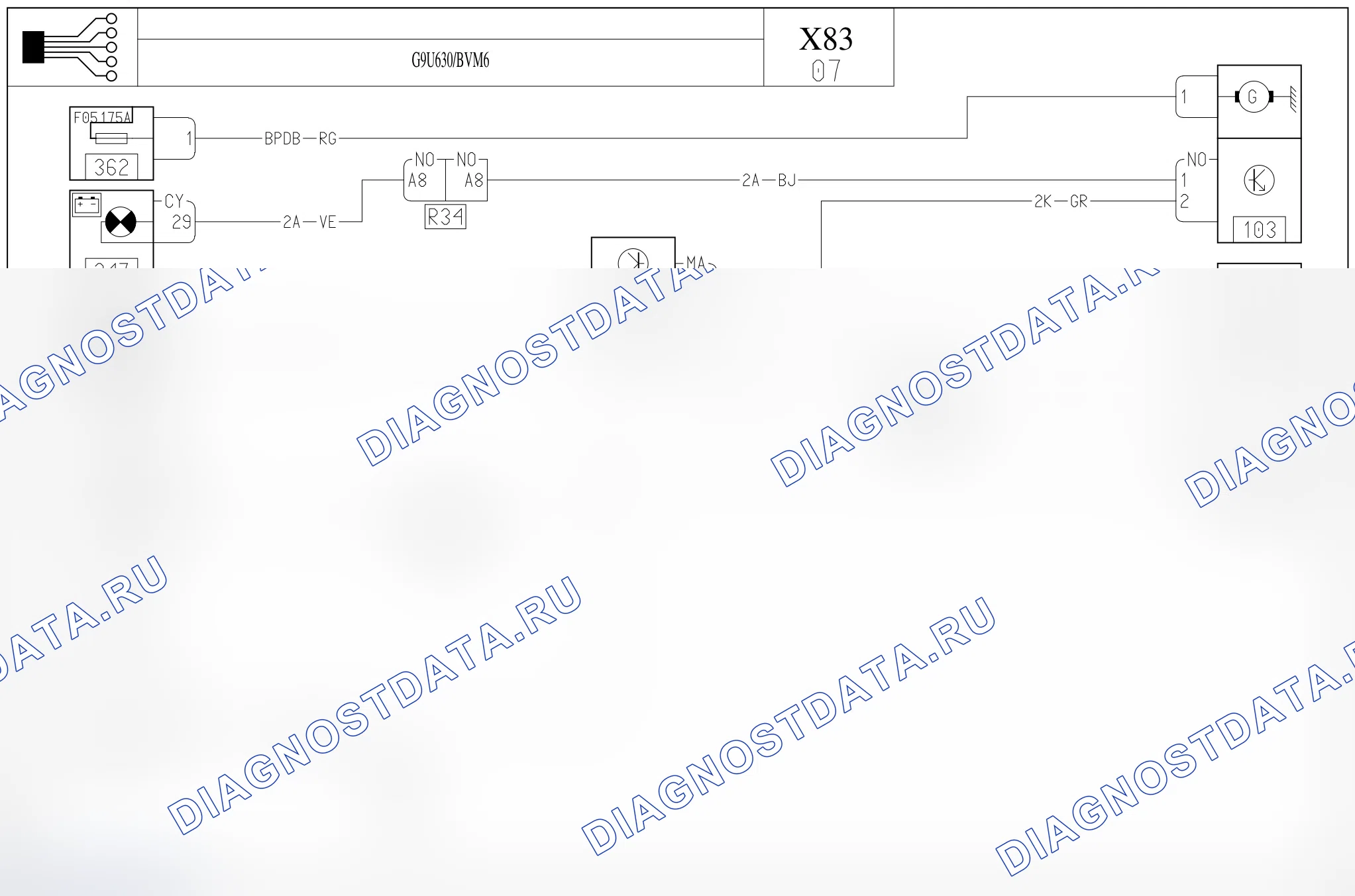 Цепь зарядки и запуска двигателя — для а/м с: двиг. G9U630 (2.5 dCi дизель) + МКПП 6-ст. — для а/м с: двиг. G9U630 (2.5 dCi дизель) + МКПП 6-ст.. Renault Trafic II рестайлинг (2006-2014)