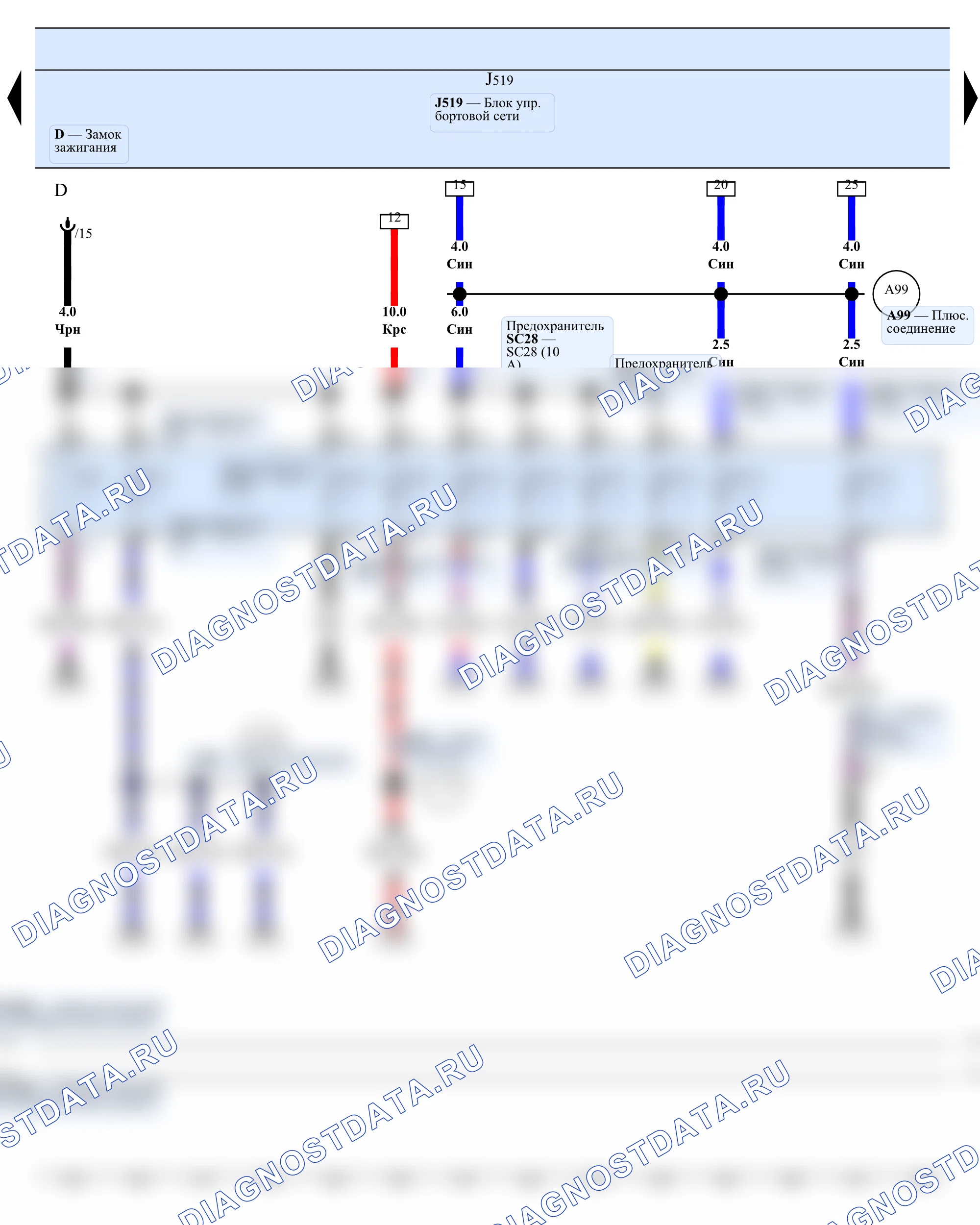 Электропитание, предохранители, массы, разъёмы — Держатель предохранителя C (двигатель CHFA), 2010 — Держатель предохранителя C (двигатель CHFA), 2010, Схема 1 из 2. SEAT Ibiza IV (2008-2017)