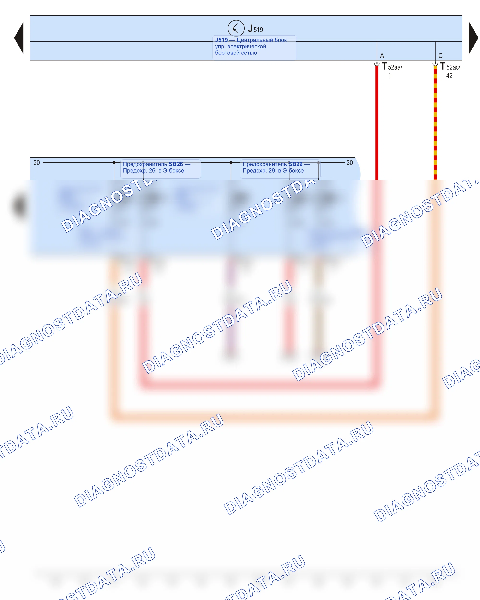 Электропитание, предохранители, массы, разъёмы — Э-бокс, 2012 — Э-бокс, 2012, Схема 3 из 4. Skoda Octavia Ii (2008-2013)