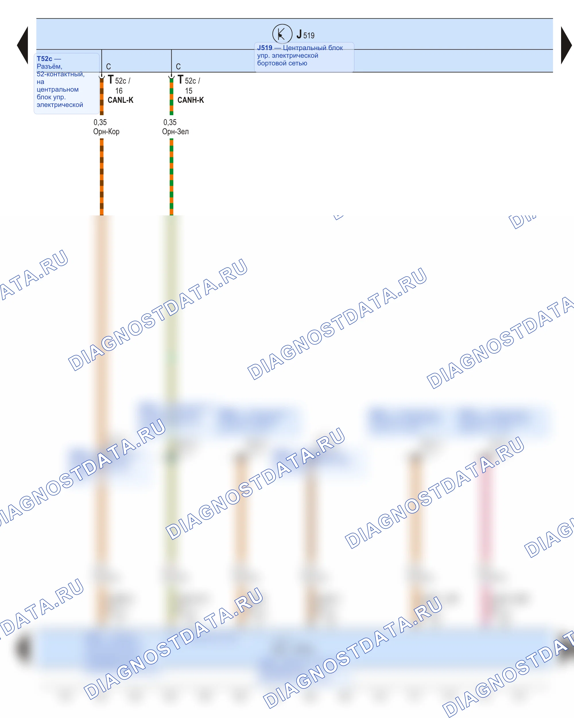Электропитание, предохранители, массы, разъёмы — Диагностический интерфейс для информационных шин, 2012 — Диагностический интерфейс для информационных шин, 2012, Схема 9 из 12. Skoda Superb Ii (2008-2013)