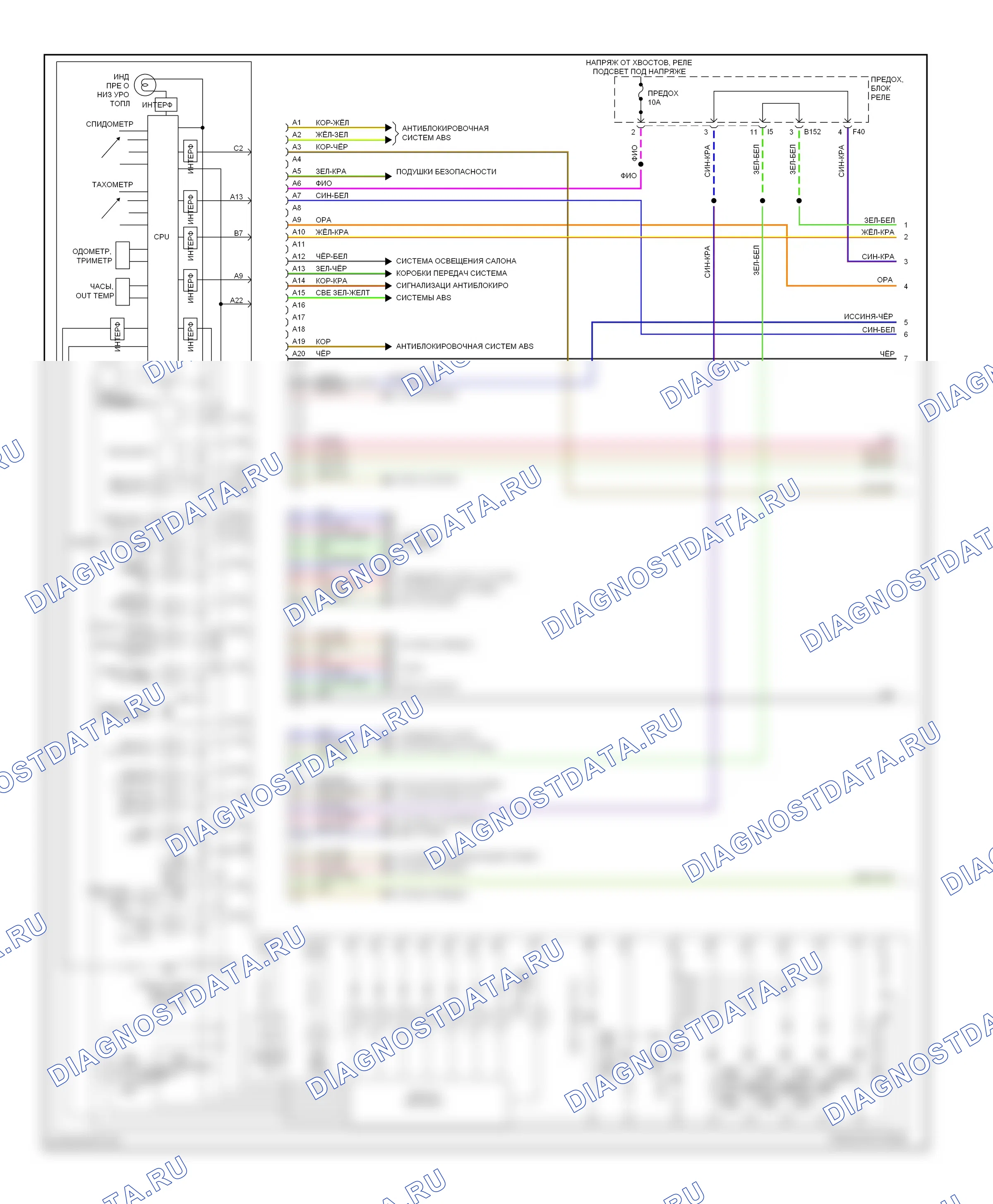 Приборная панель — Электросхема приборной панели, без спортивной смены — Электросхема приборной панели, без спортивной смены (1 из 2). Subaru Outback BP (2003-2006)