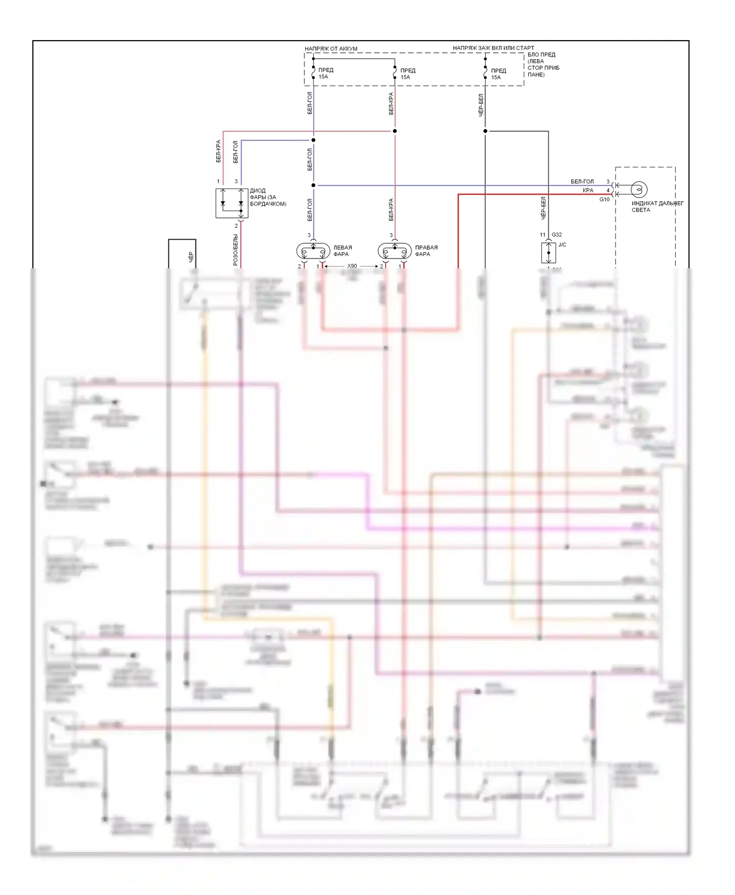Фары 1.6л — 1.6l, электросхема фар — 1.6l, электросхема фар. Suzuki Sidekick I (1988-1998)